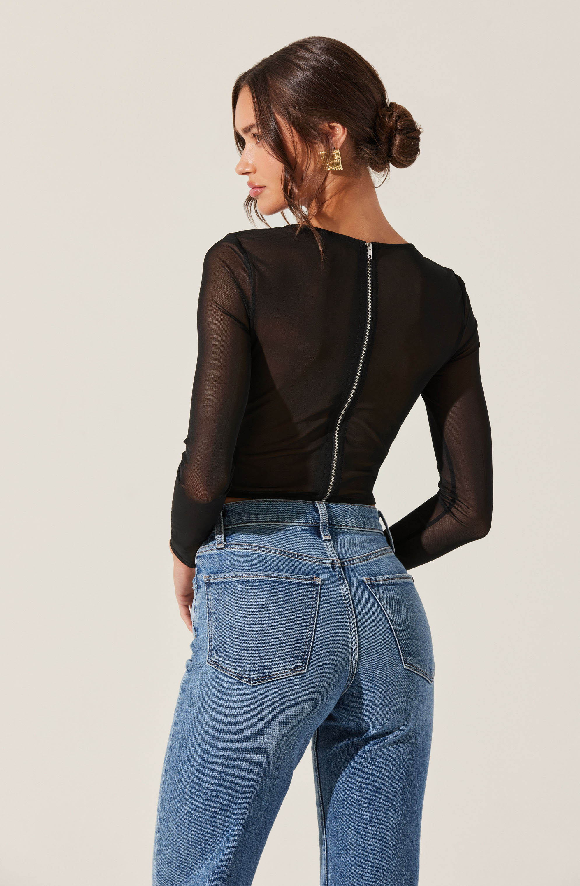Long Sleeve Mesh Corset Top