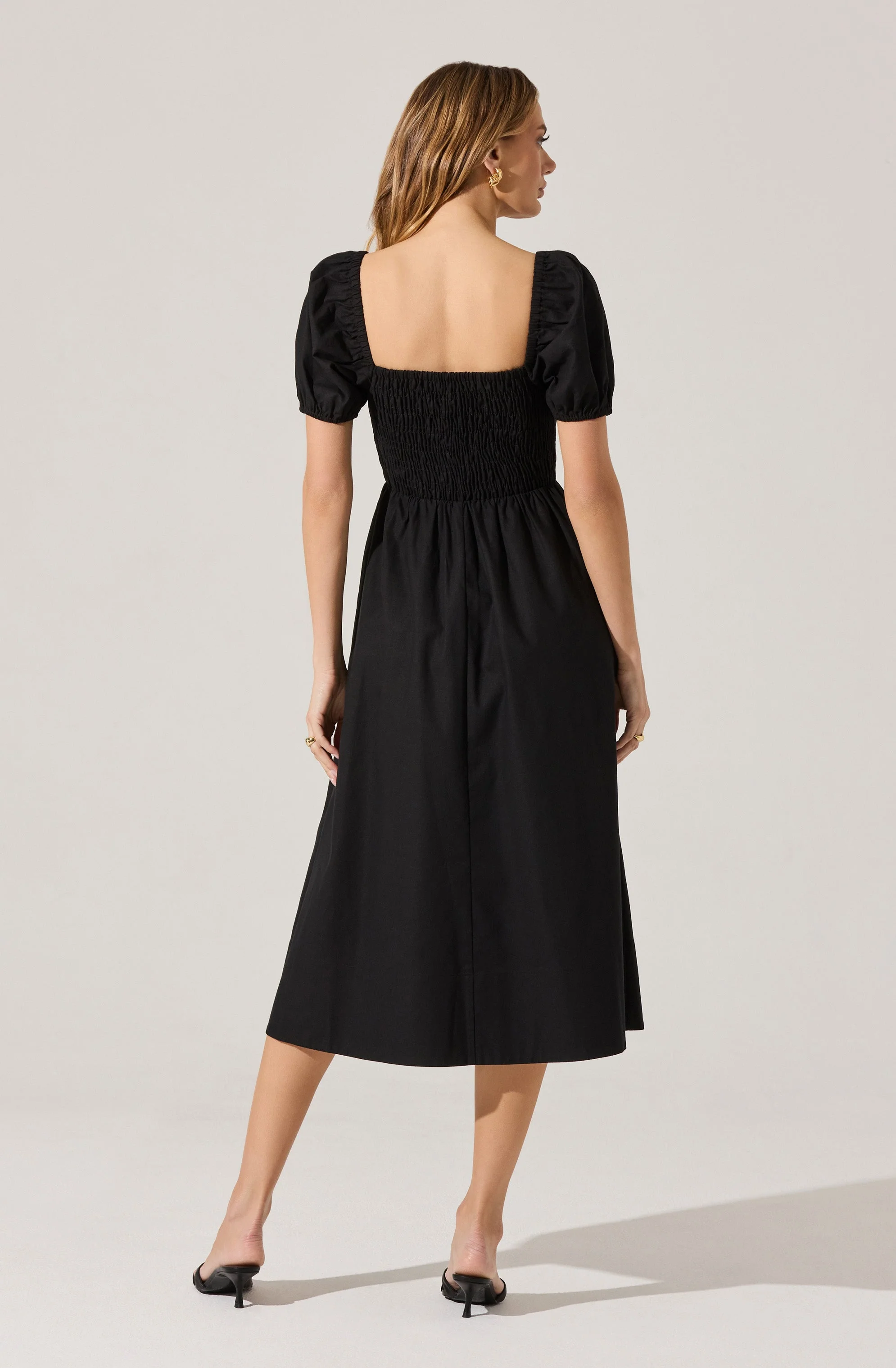 Smocked Bow Midi Dress