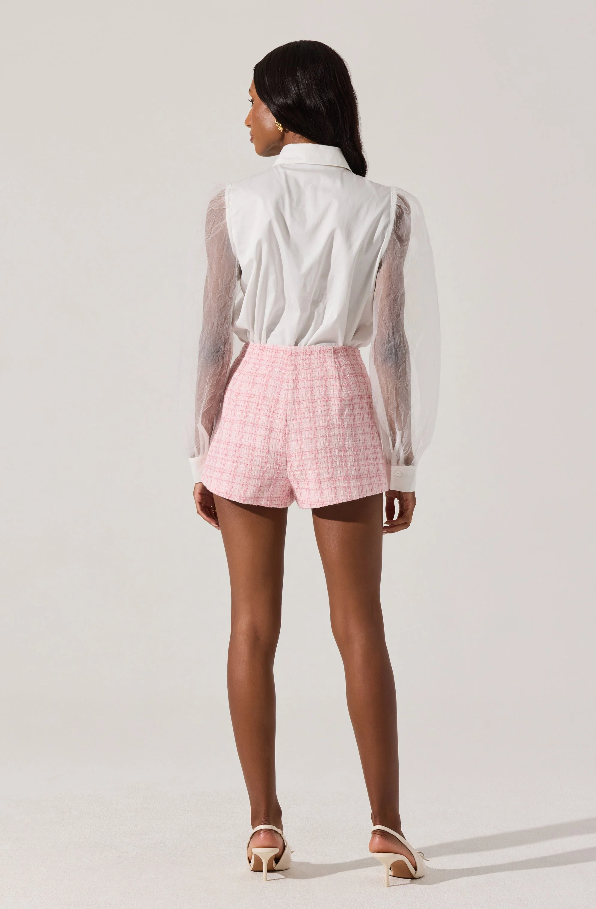 Sheer Sleeve Button Up Shirt