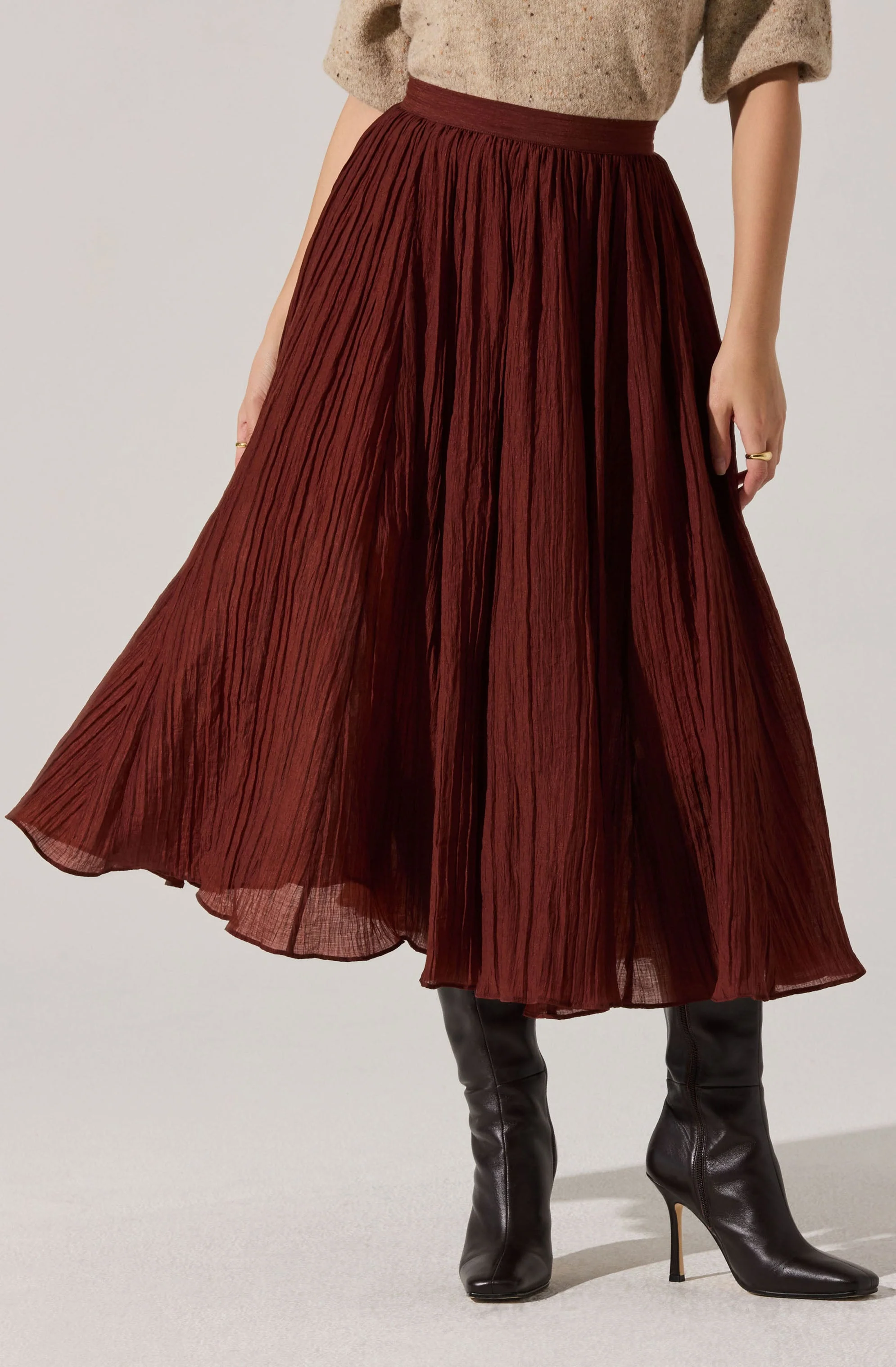 Salome Pleated Flare Midi Skirt