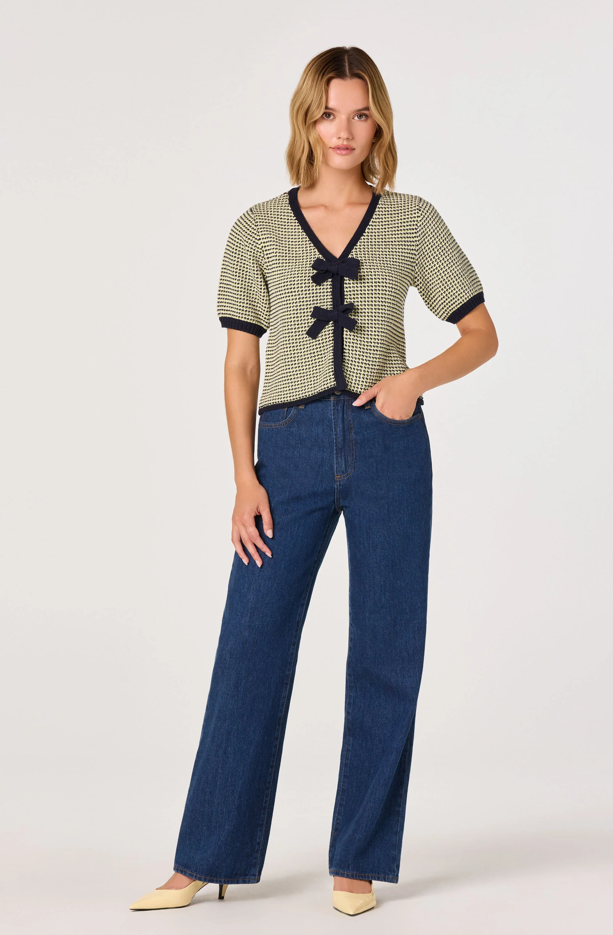 Contrast Bow Front Cardigan