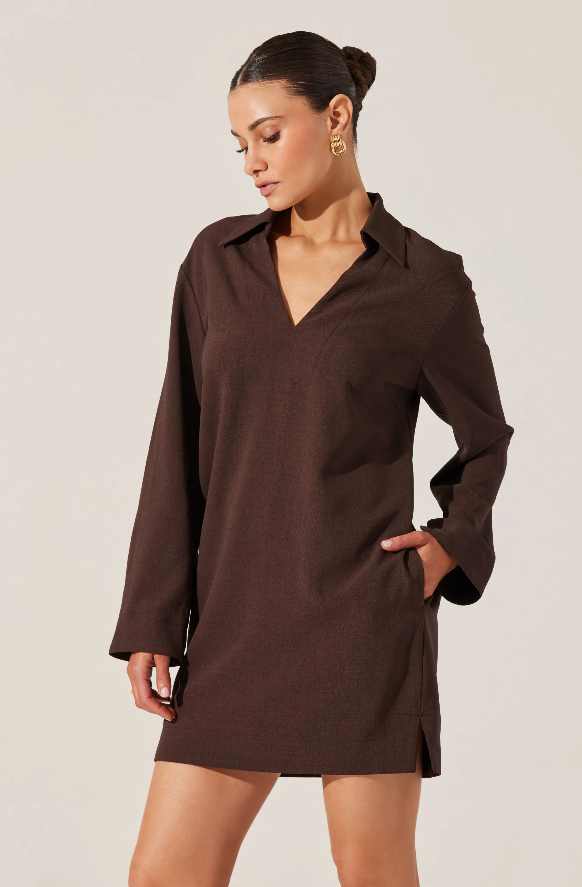 V-Neck Woven Mini Dress