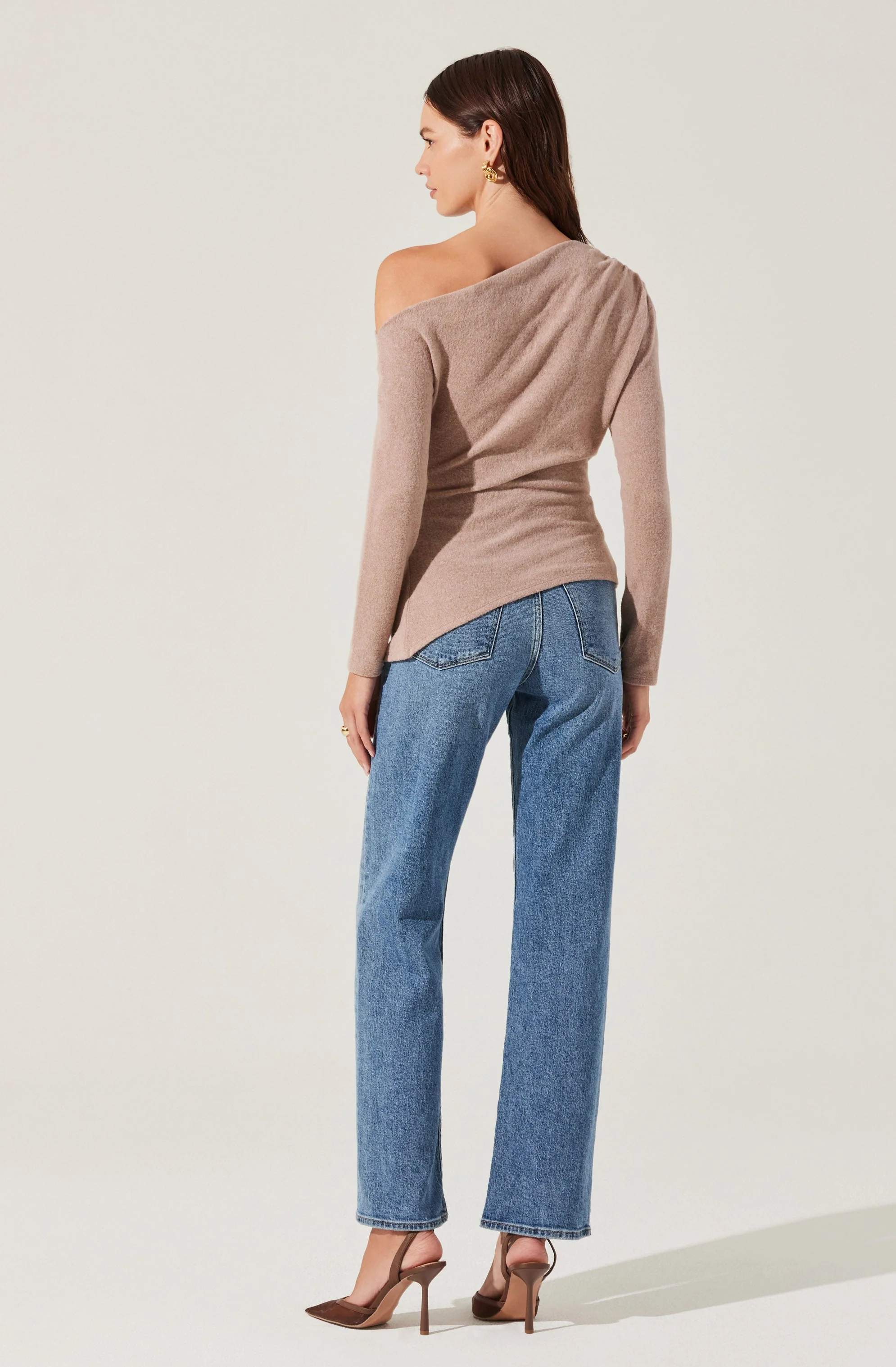 Asymmetrical Off Shoulder Tie Knit Top