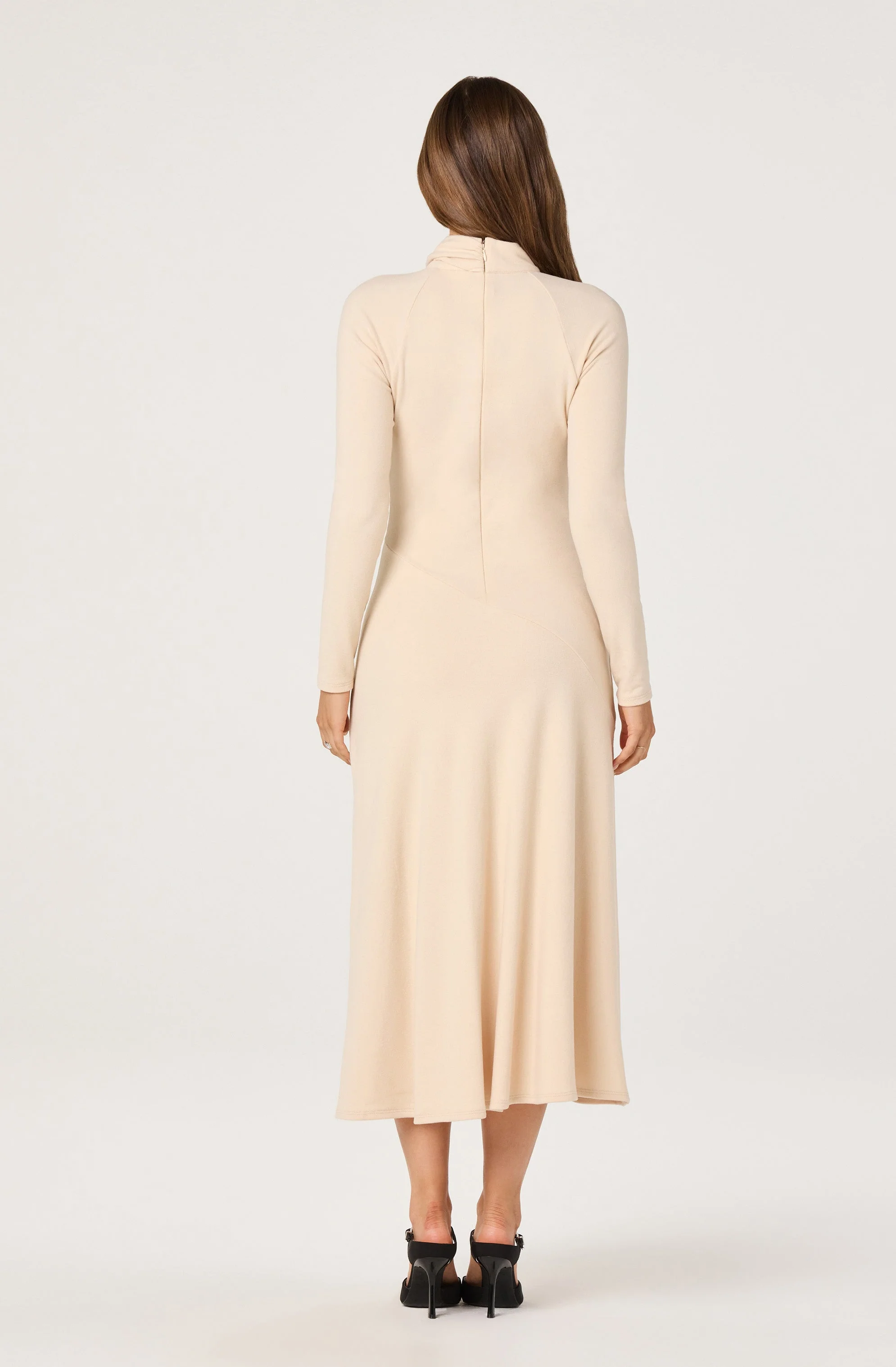 Asymmetric Draped Mock Neck Dress