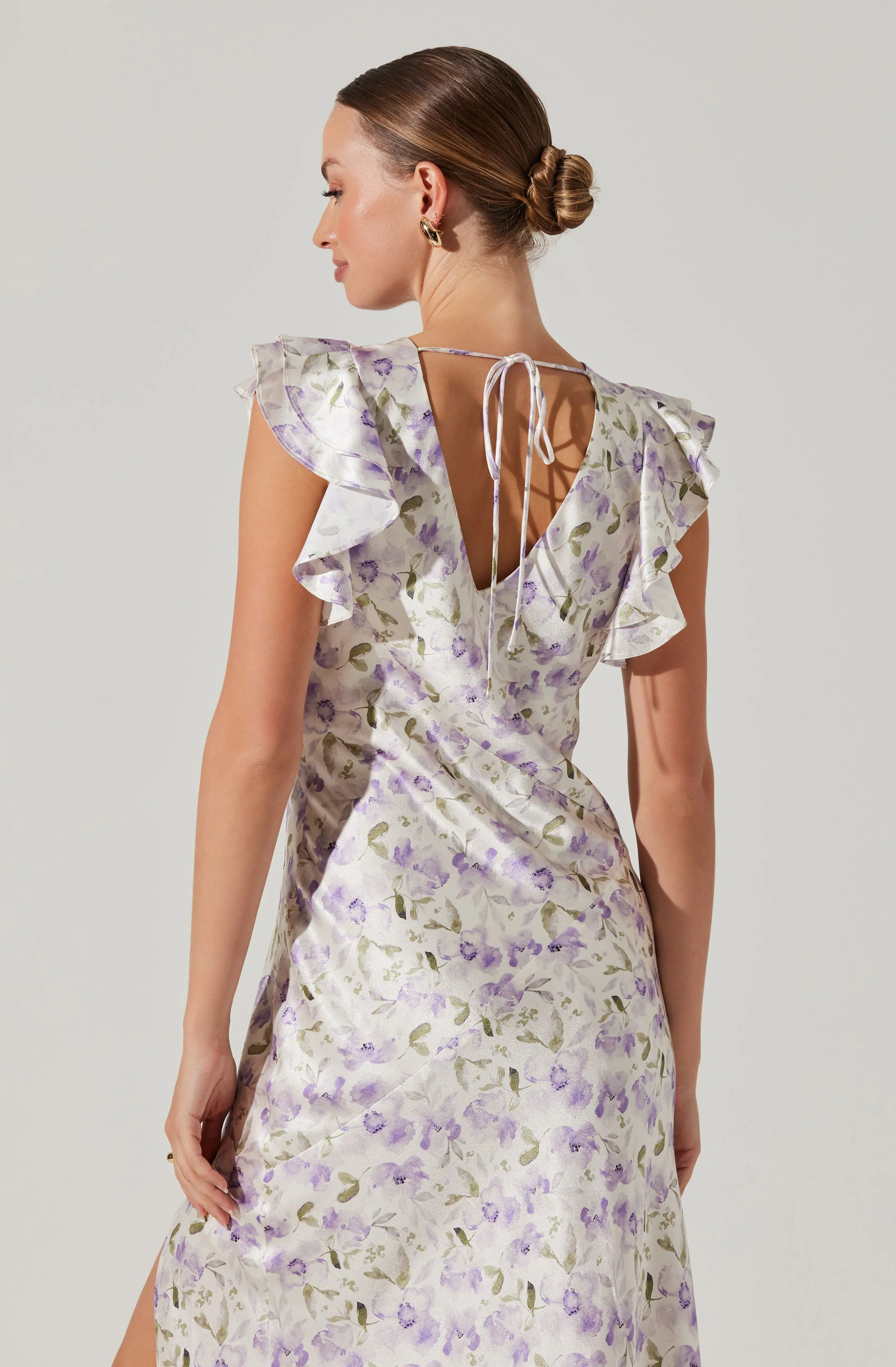 Satin Flutter Sleeve Maxi Dress