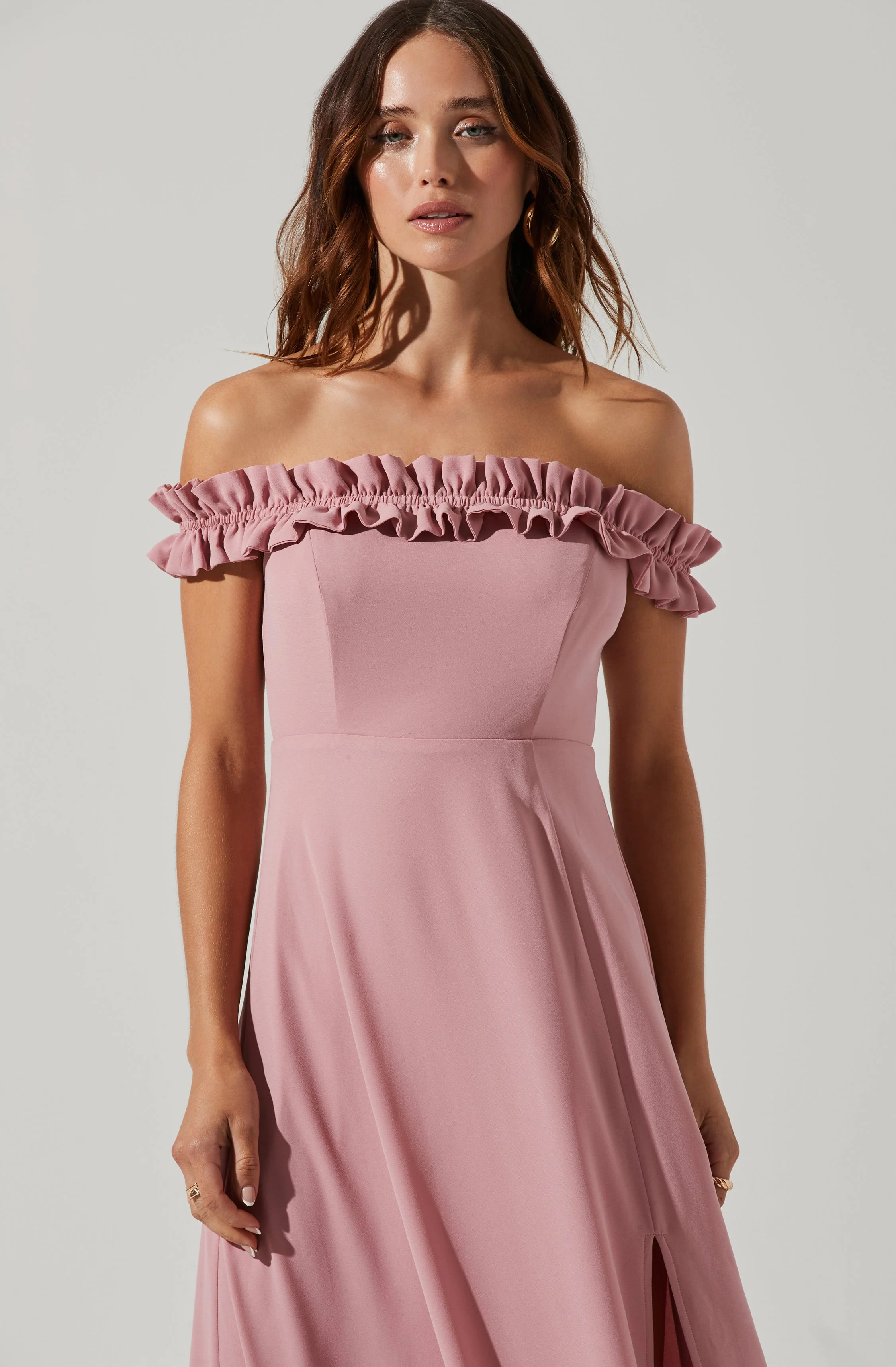 Venetia Off Shoulder Ruffle Trim Maxi Dress