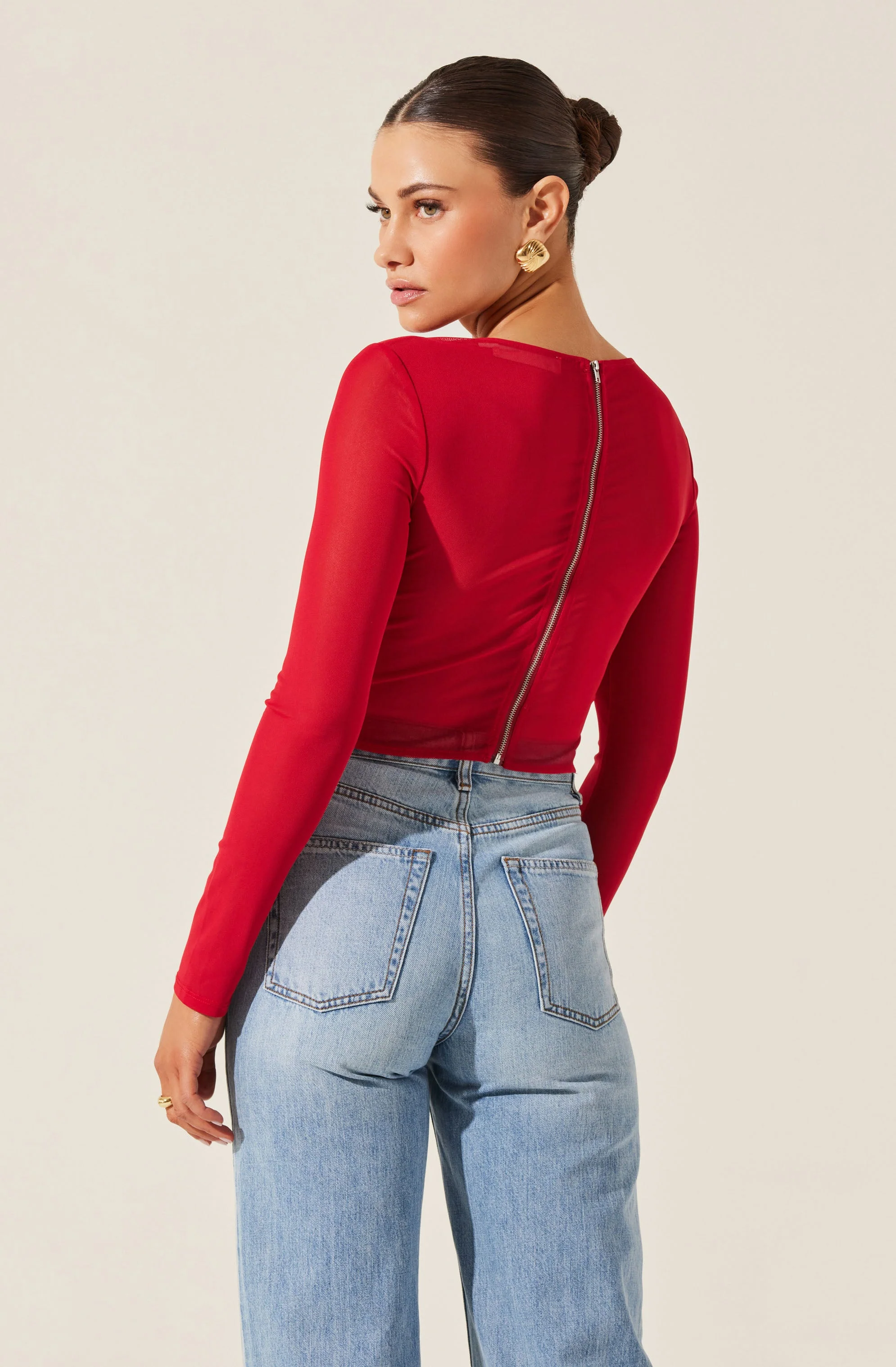 Long Sleeve Mesh Corset Top