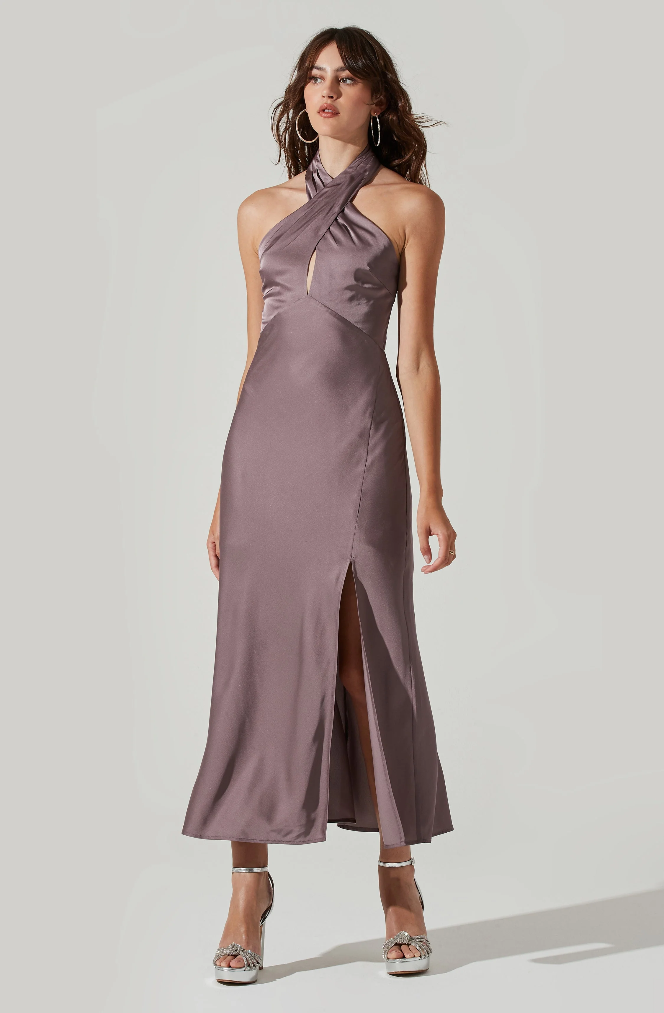 Marissa Satin Halter Neck Midi Dress