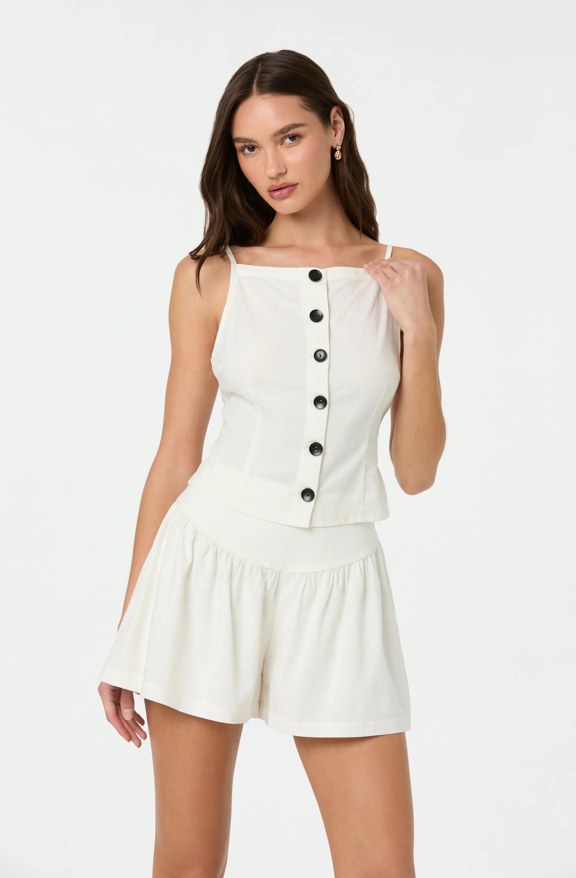 Linen-Blend Boat Neck Top