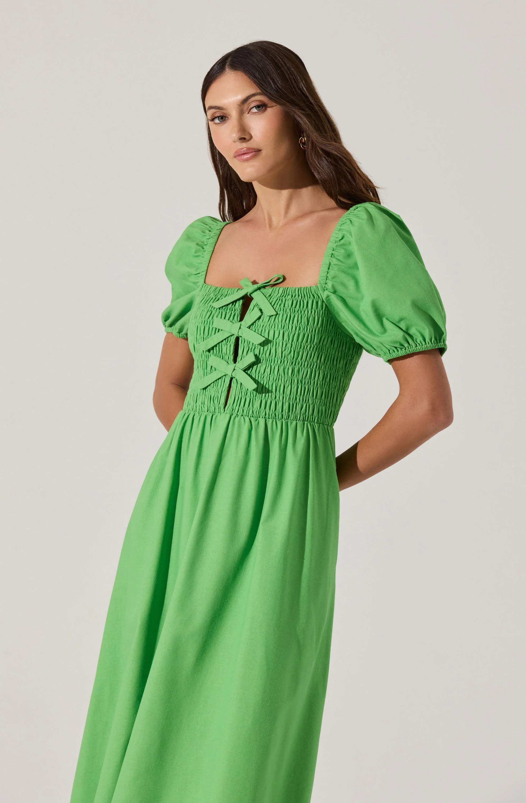 Smocked Bow Midi Dress
