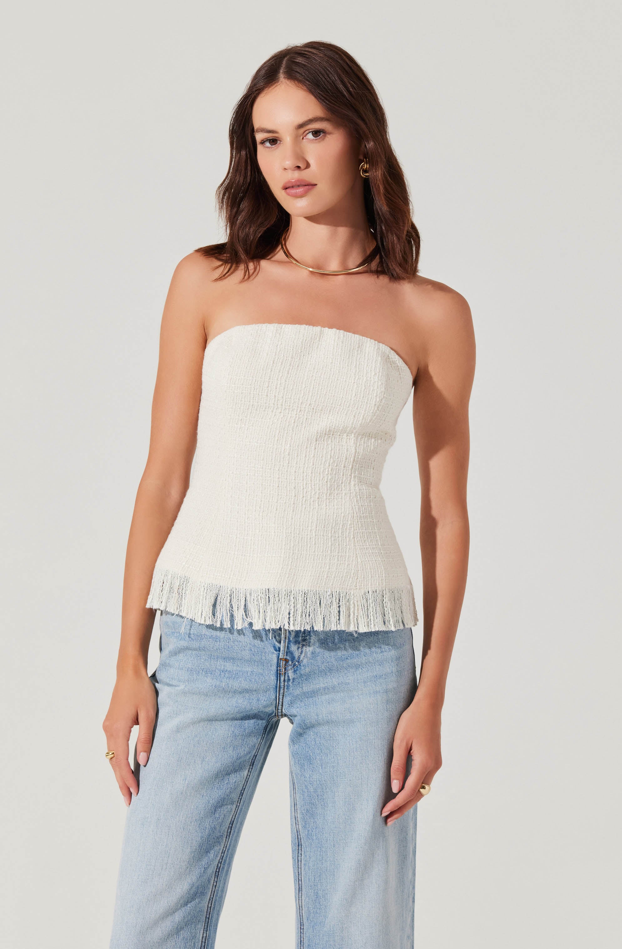 Lorene Tweed Strapless Top