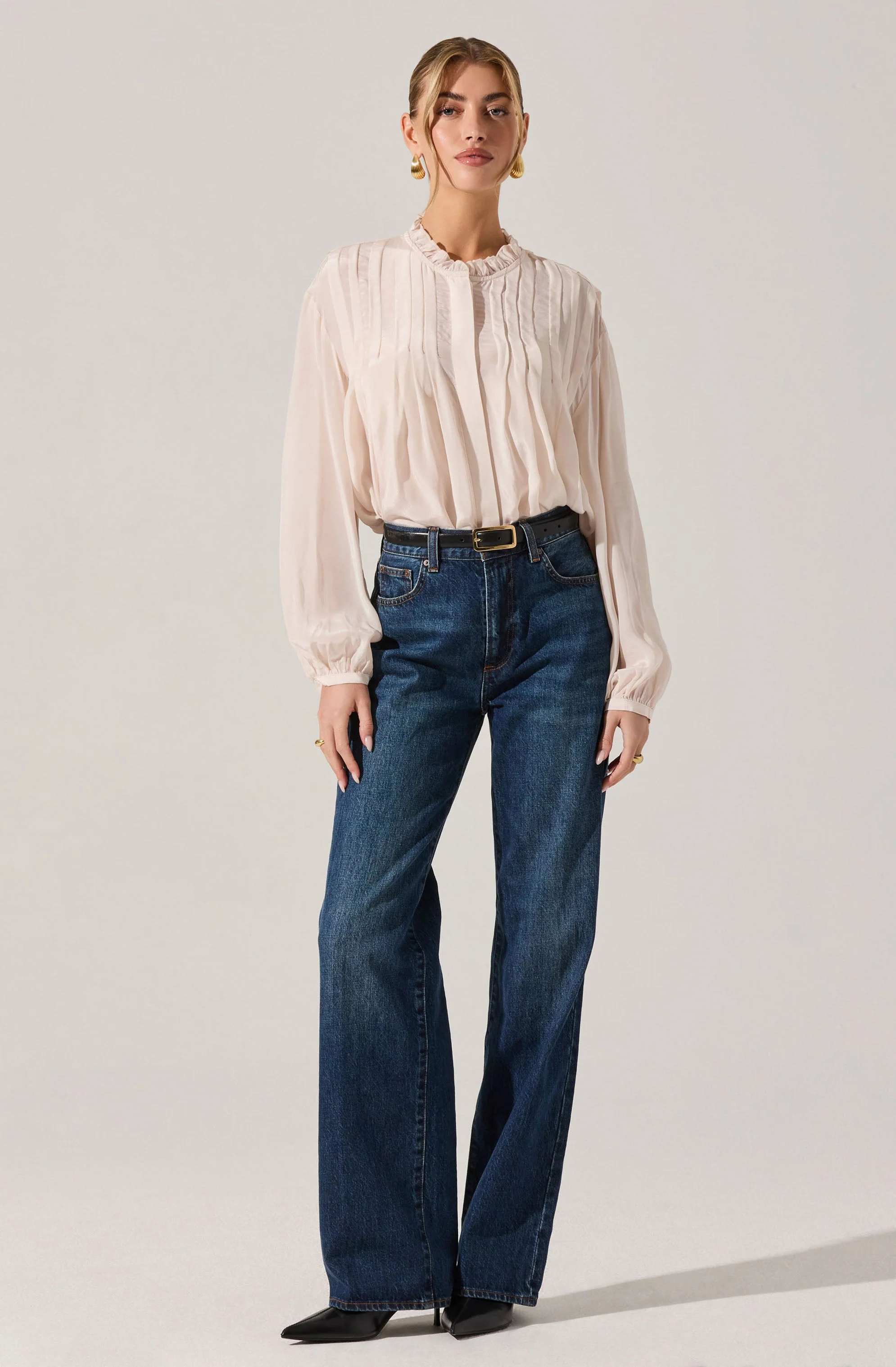 Ashton Pleated Ruffle Trim Top