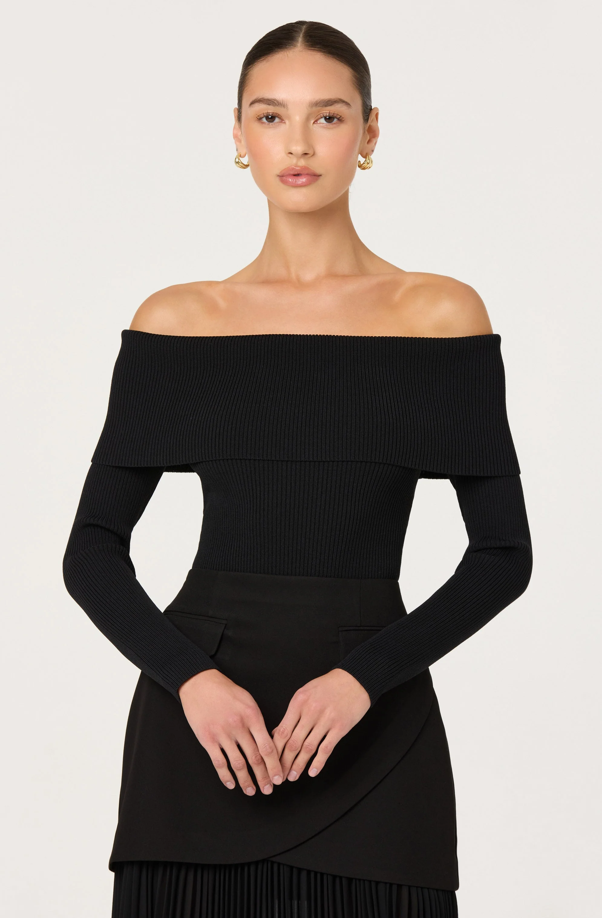 Lidia Ribbed Off Shoulder Sweater
