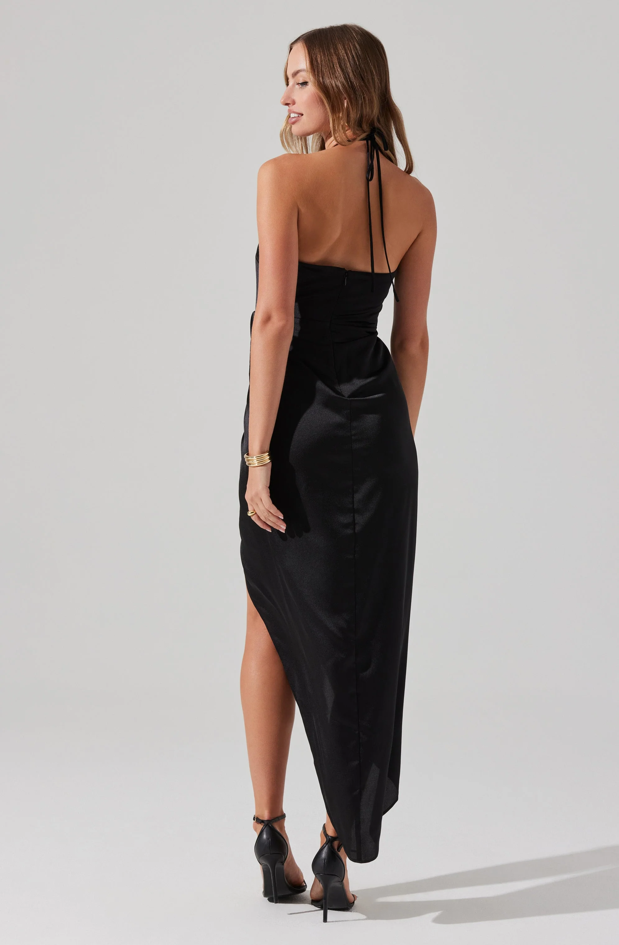 Flower Corsage Halter Midi Dress