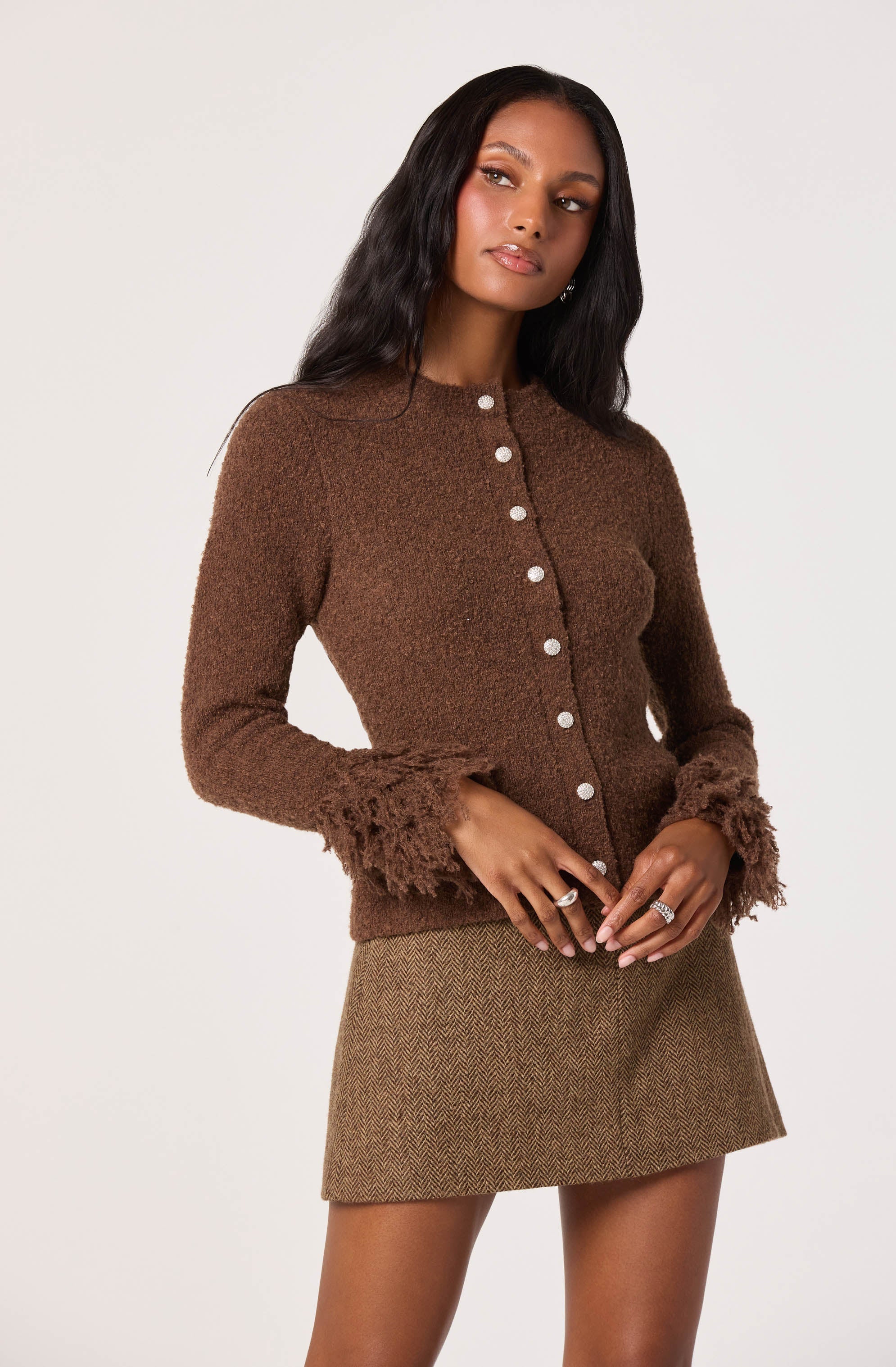 Fringe Sleeve Crewneck Cardigan