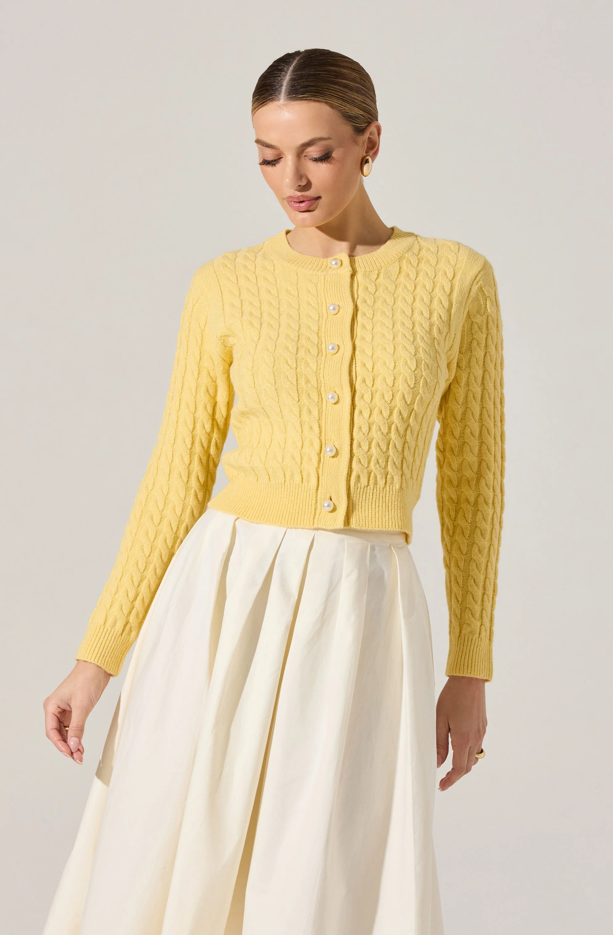 Pearl Button Cable Knit Cardigan