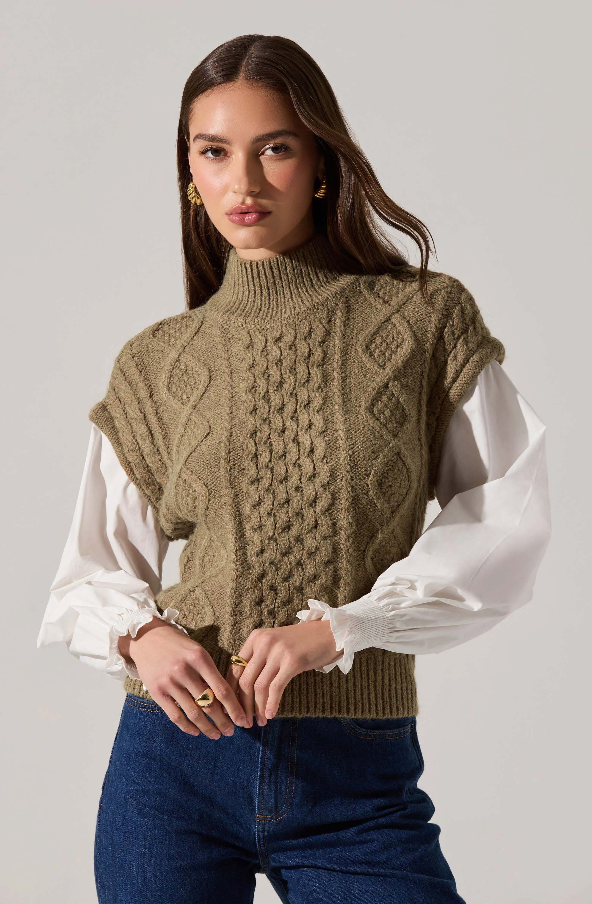 Angeline Contrast Cable Knit Sweater