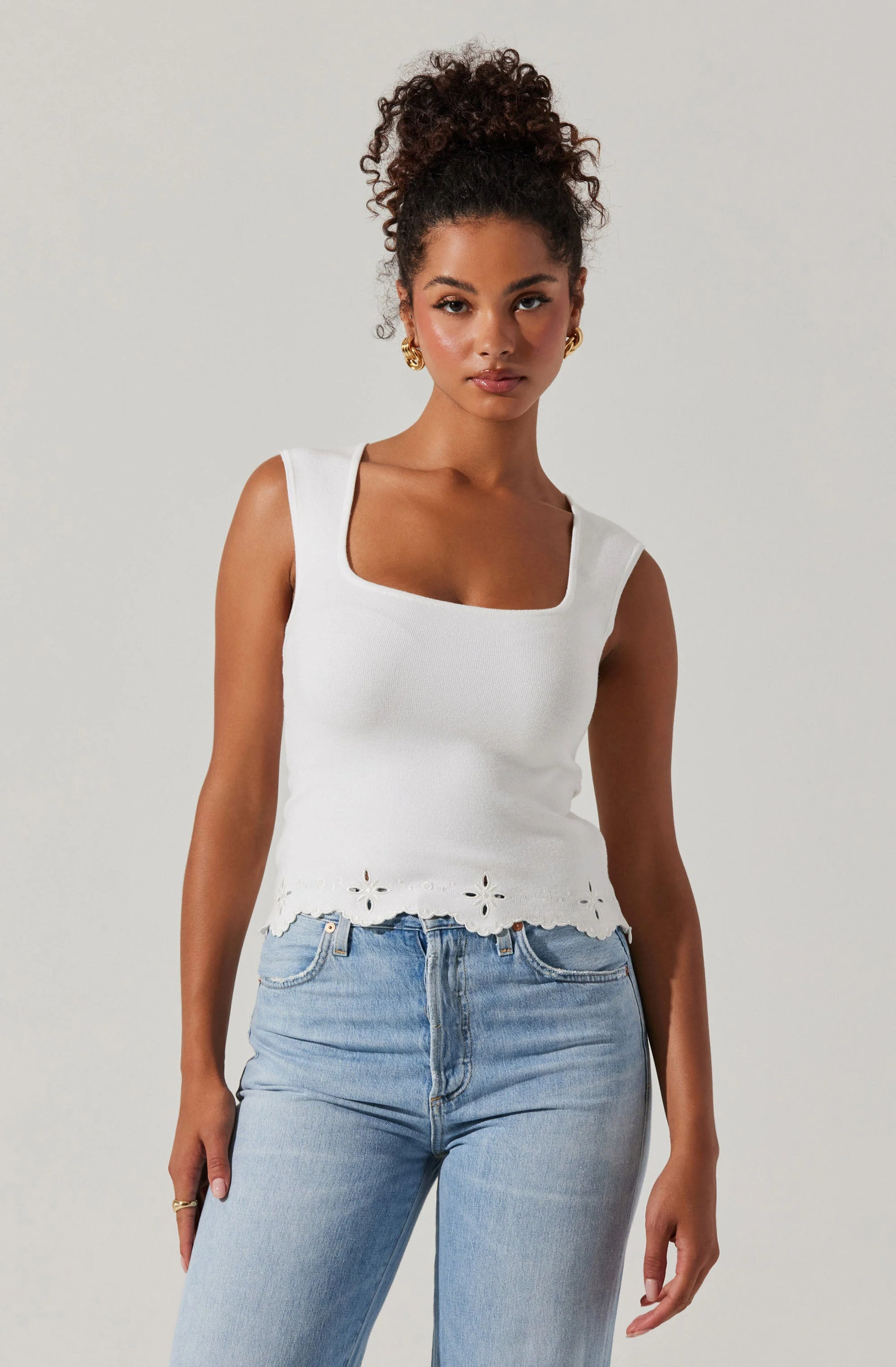Ellamay Embroidered Trim Sweater Top