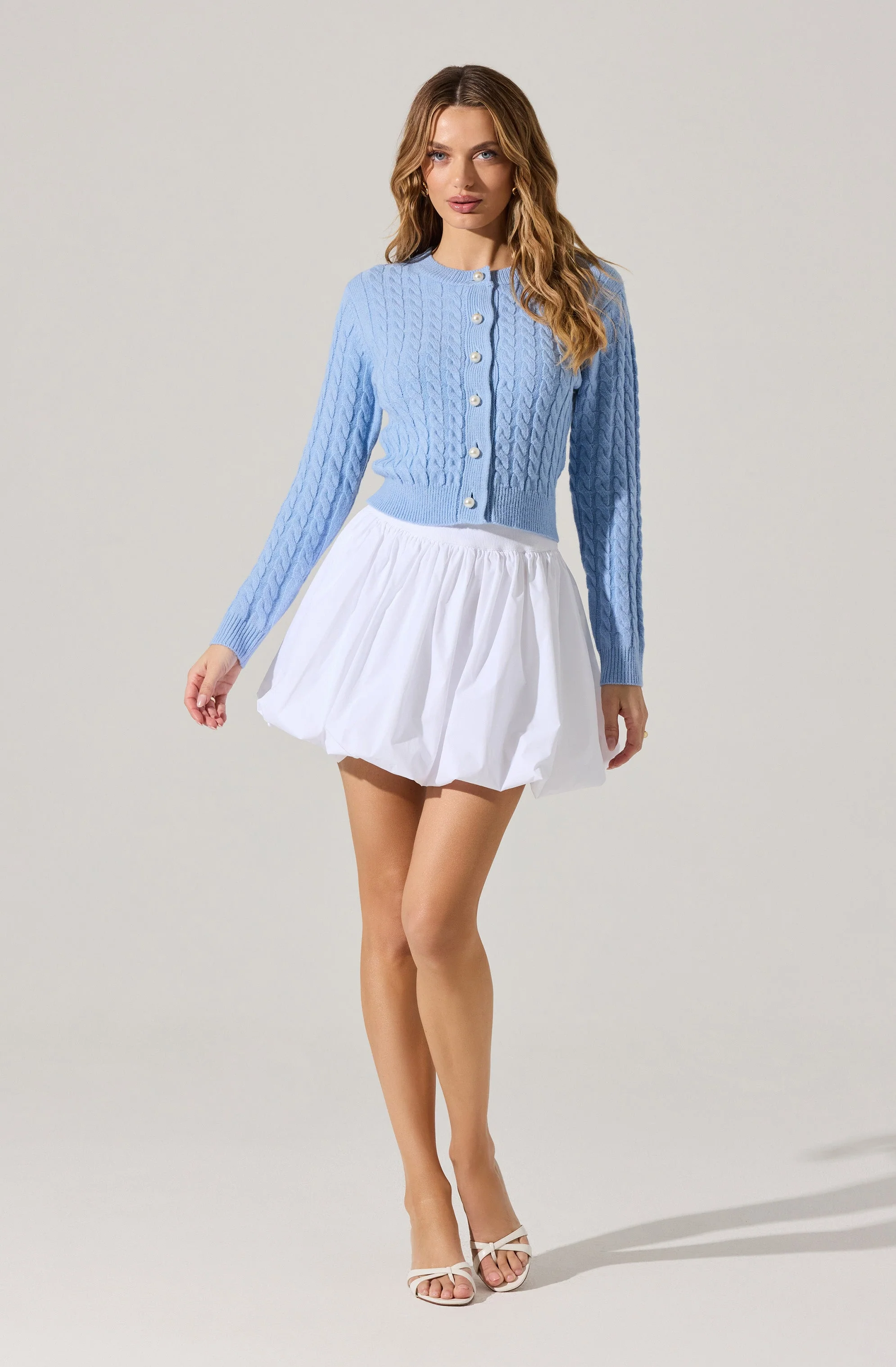 Pearl Button Cable Knit Cardigan