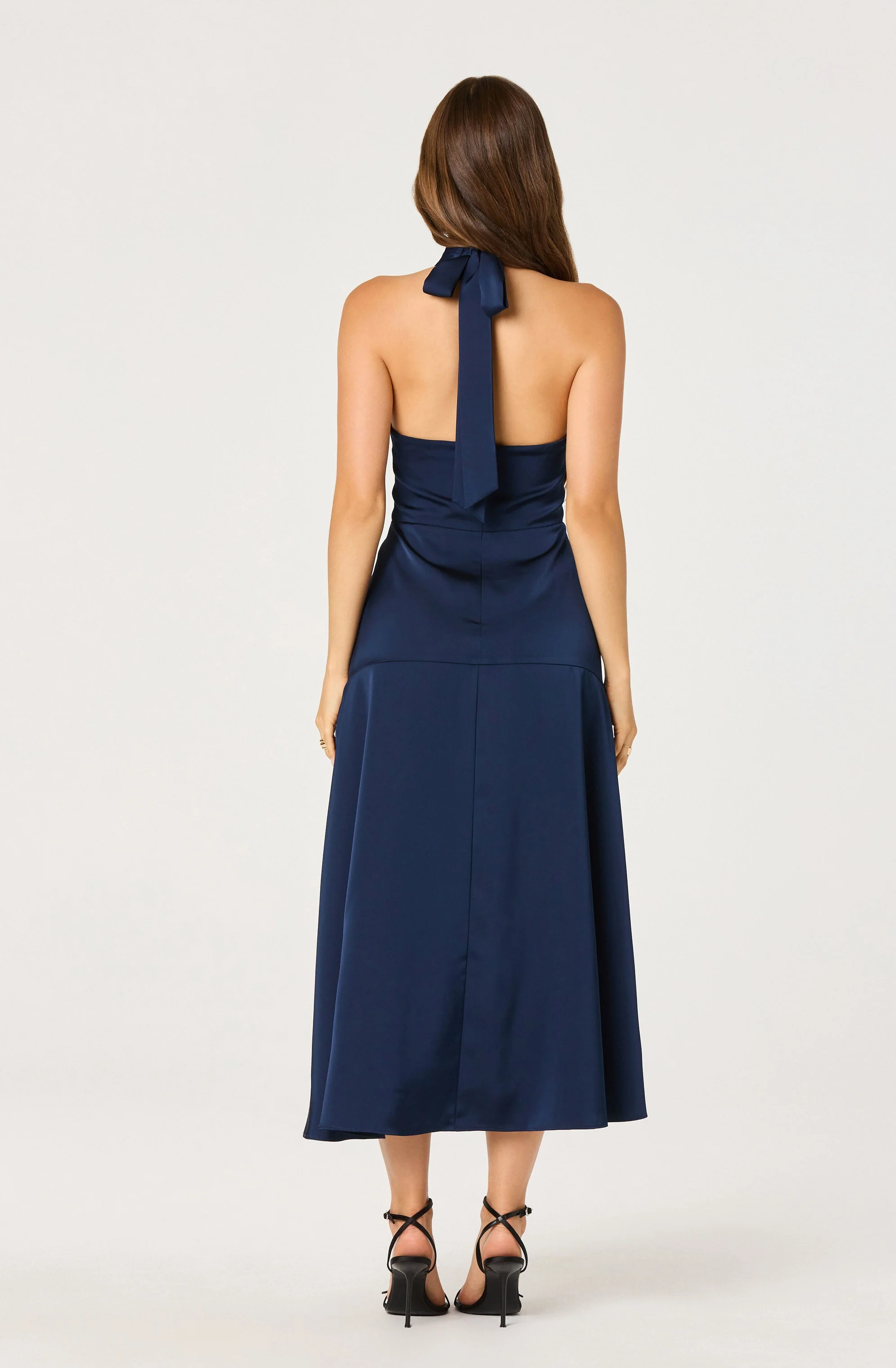 Satin Crossover Halter Midi Dress