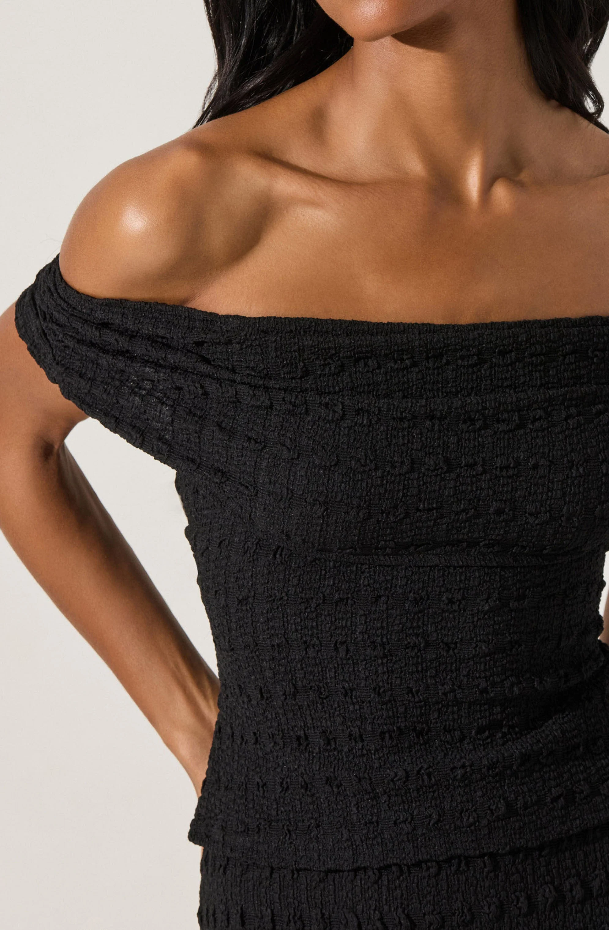 Off Shoulder Textured Knit Top