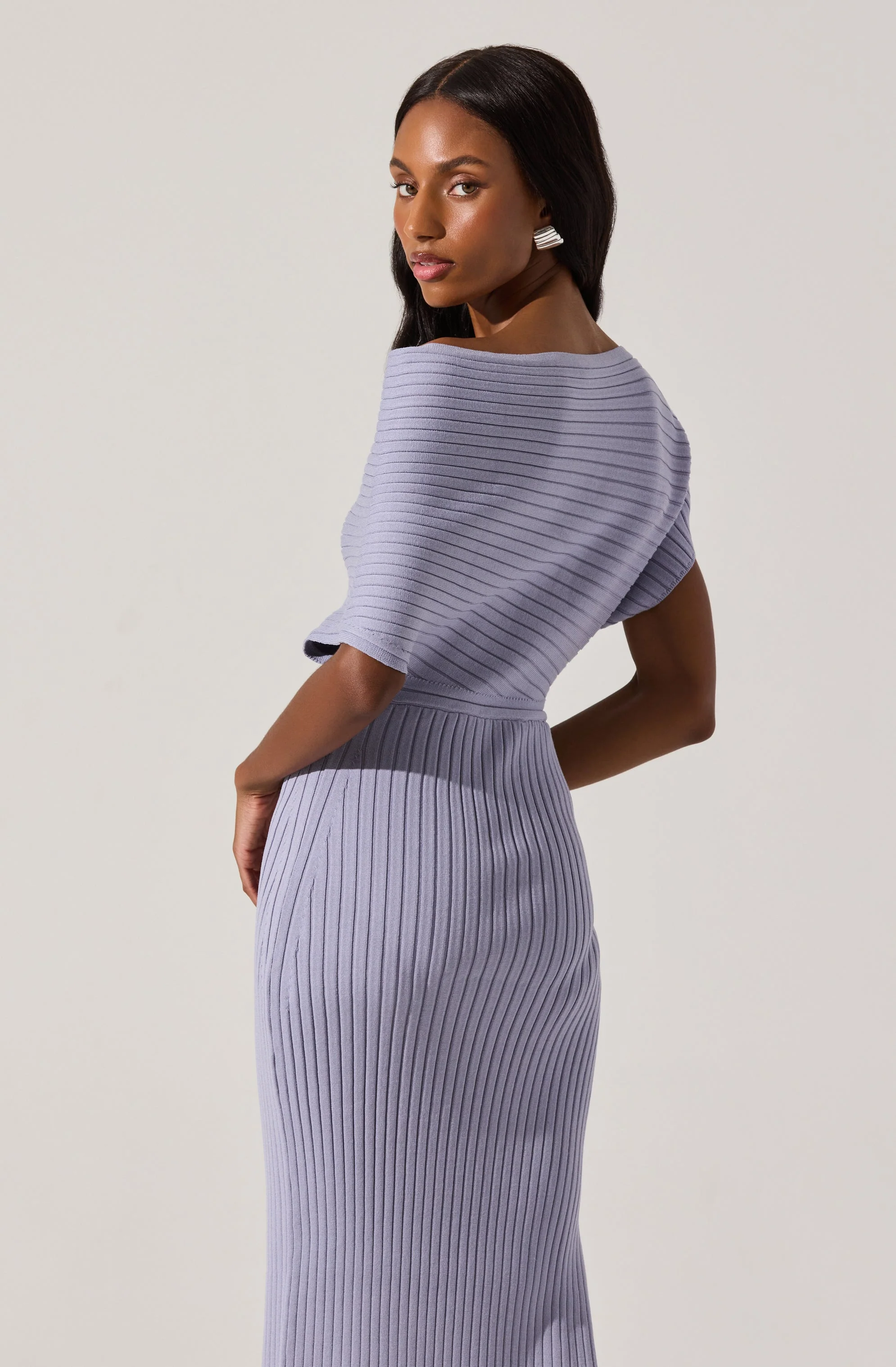 Off Shoulder Ribbed Sweater Dress