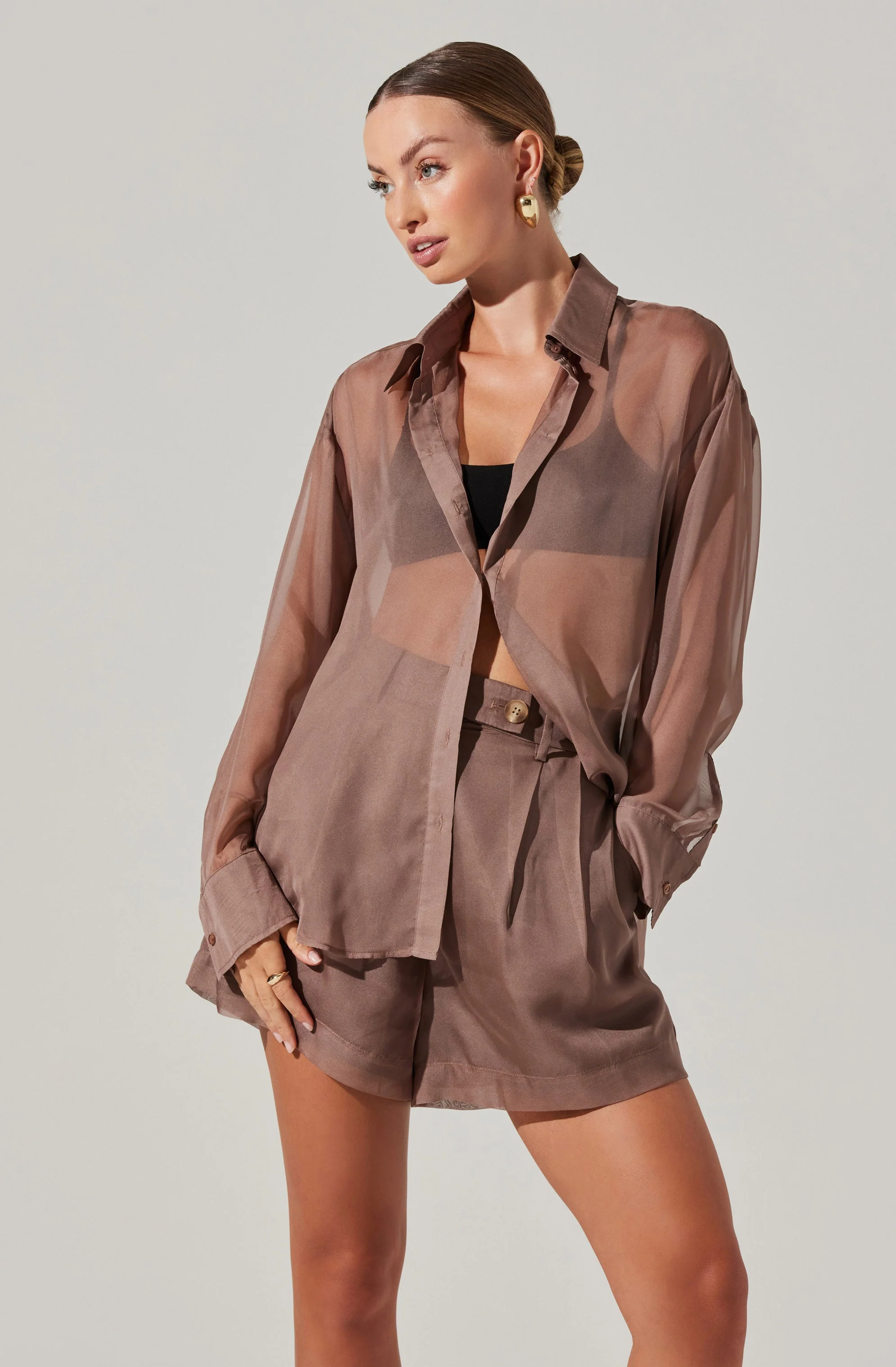 Evie Sheer Button Up Top