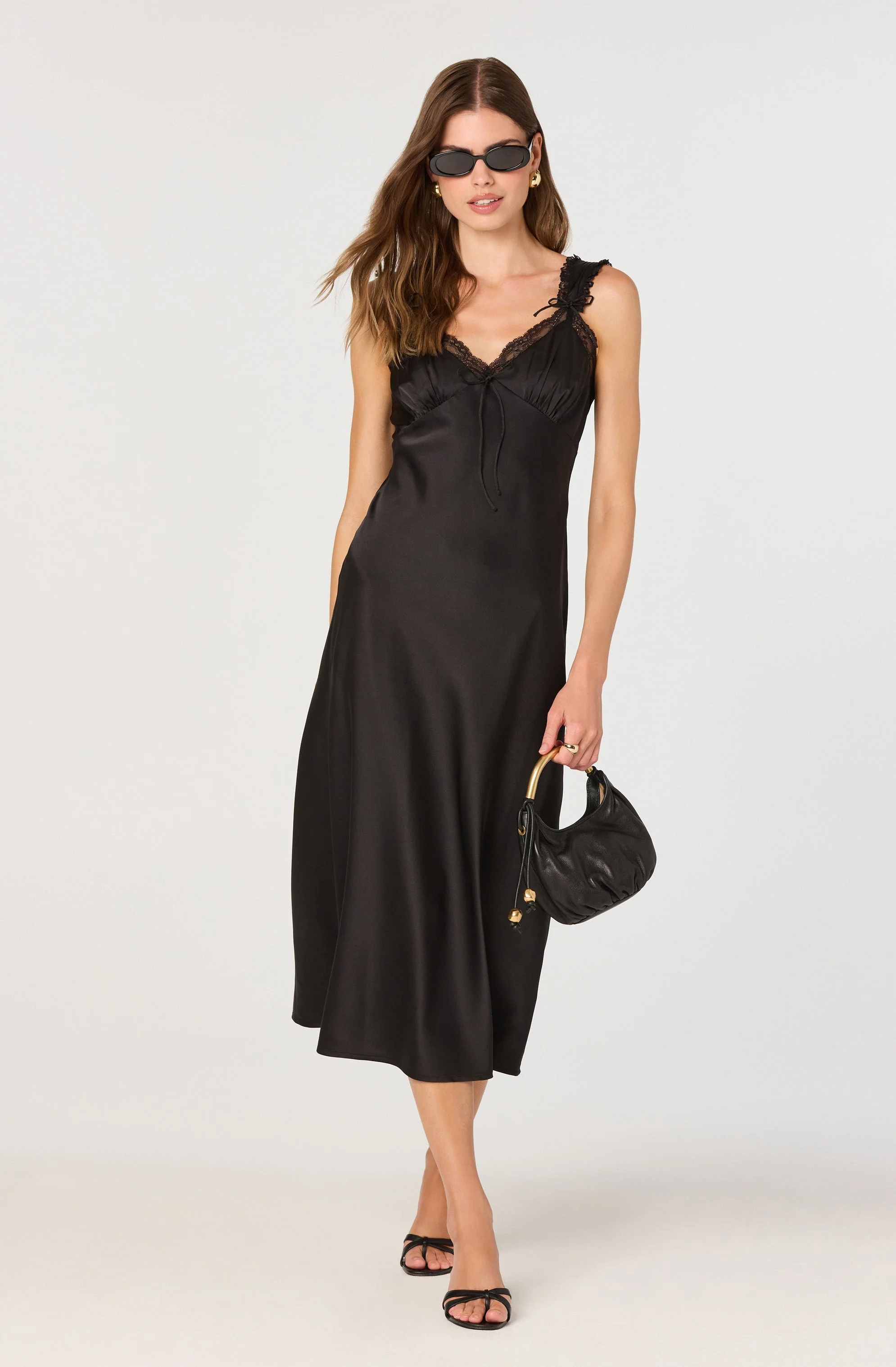 Lace Trim Satin Slip Dress