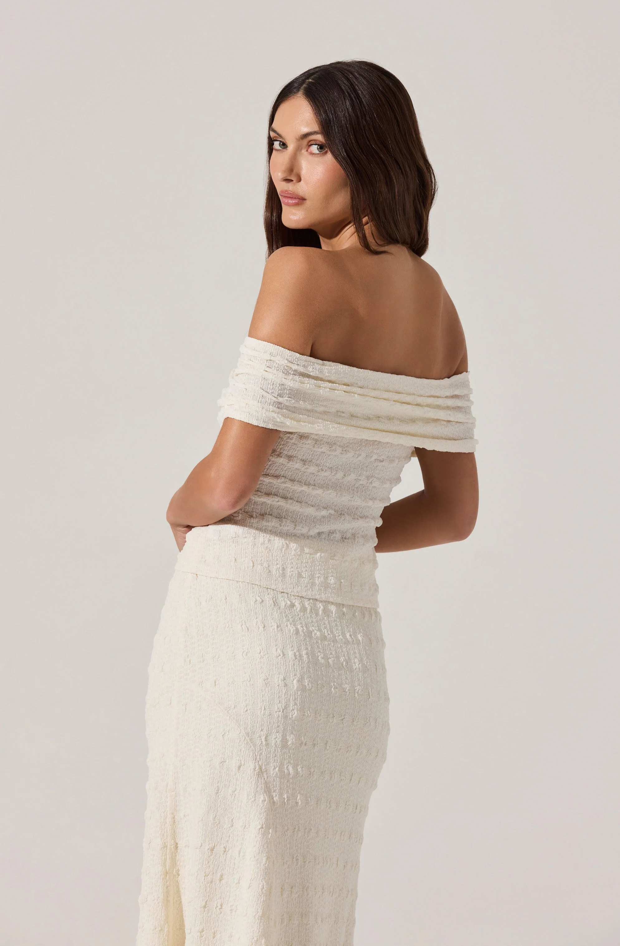 Off Shoulder Textured Knit Top