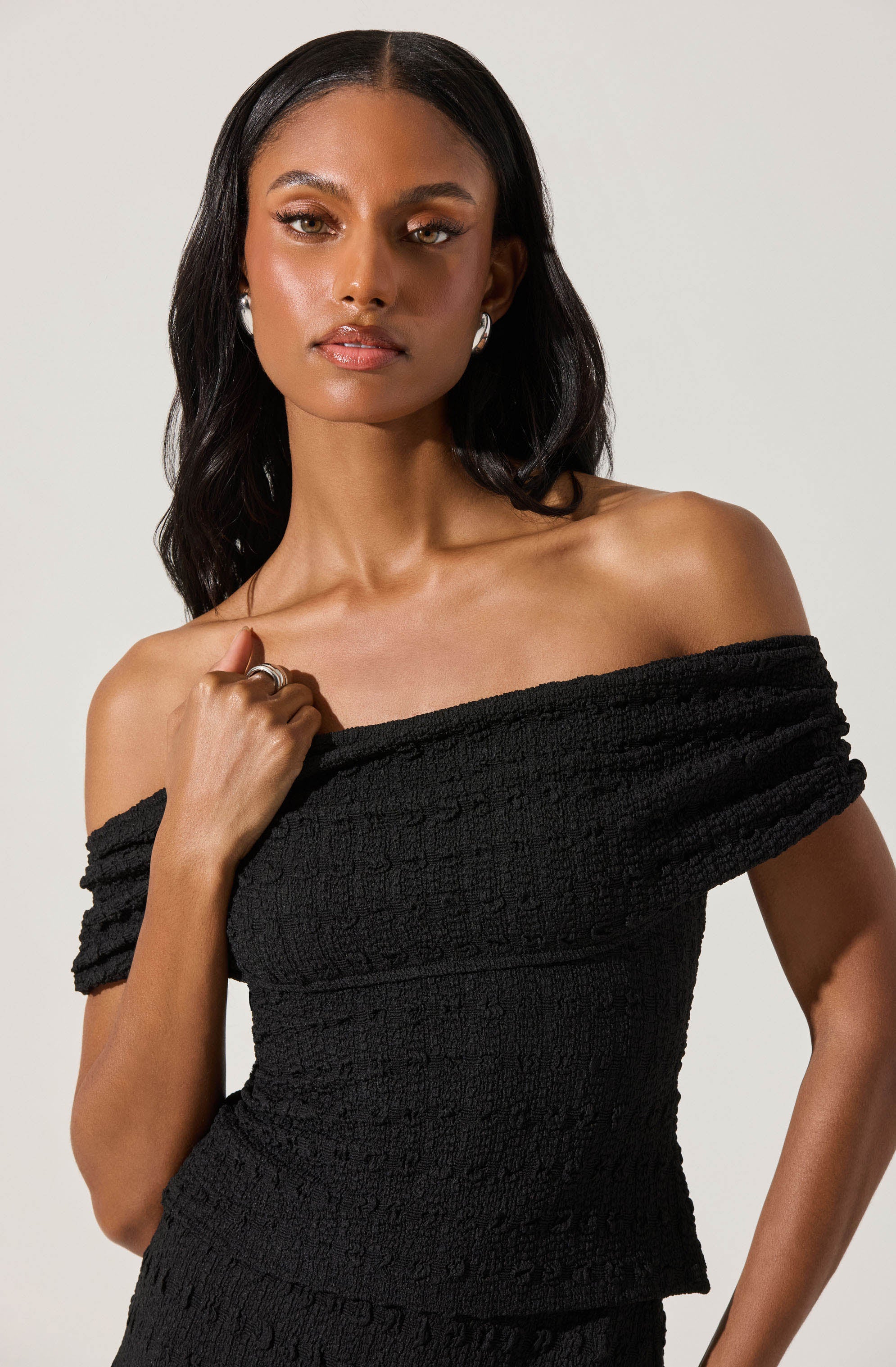 Off Shoulder Textured Knit Top