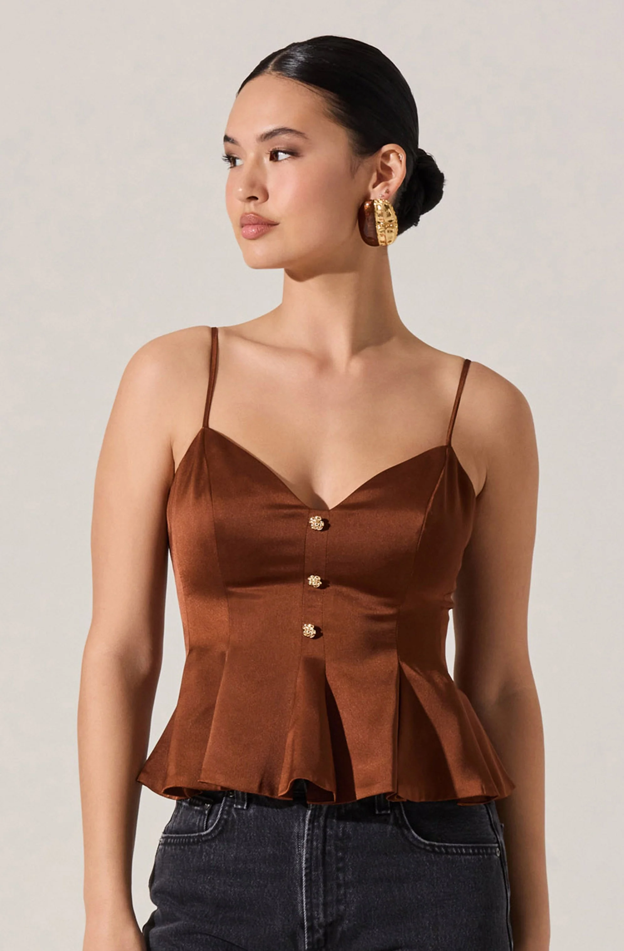 Paislee Satin Pleated Peplum Top