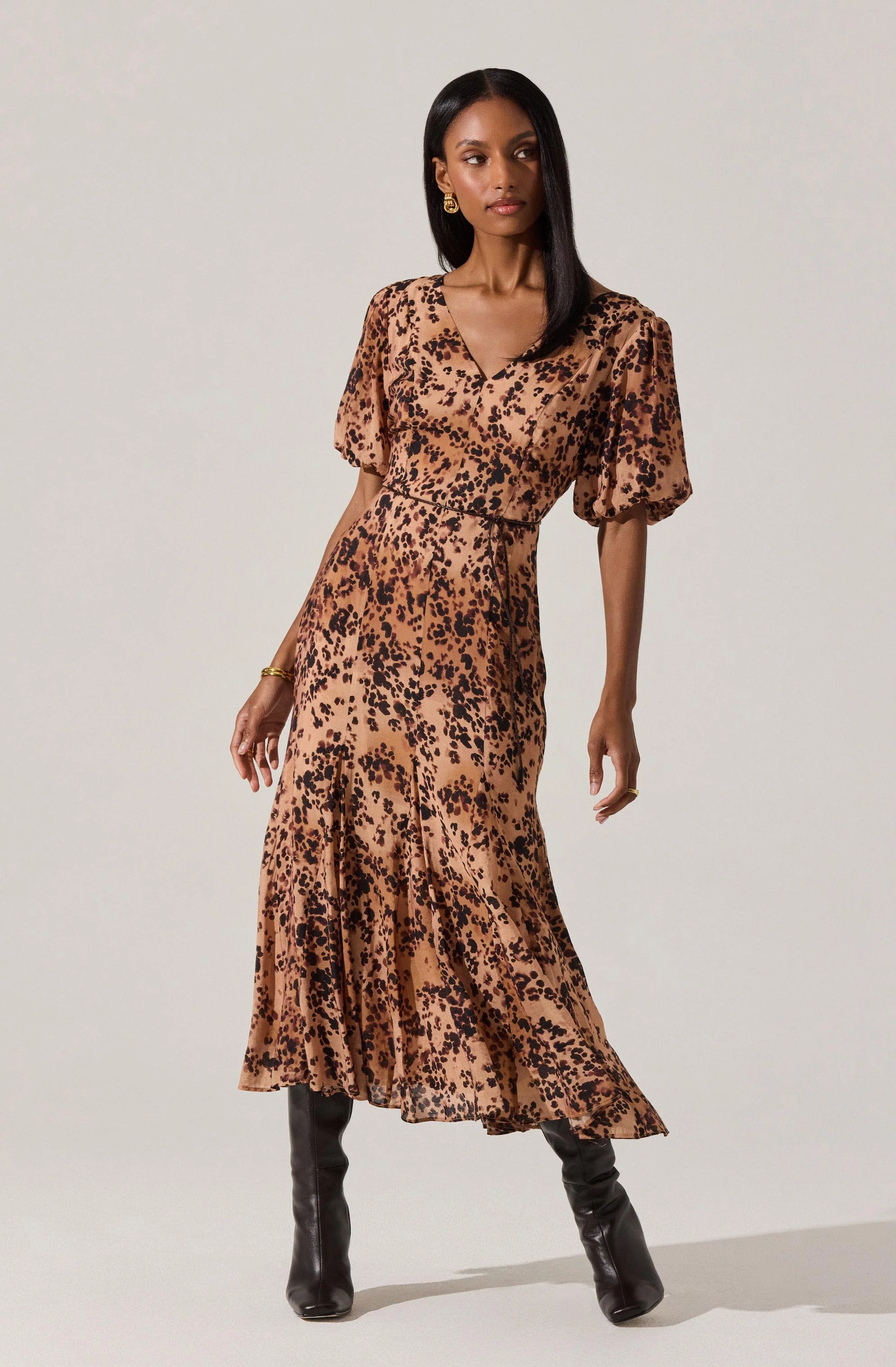 Lavena V-Neck Puff Sleeve Dress