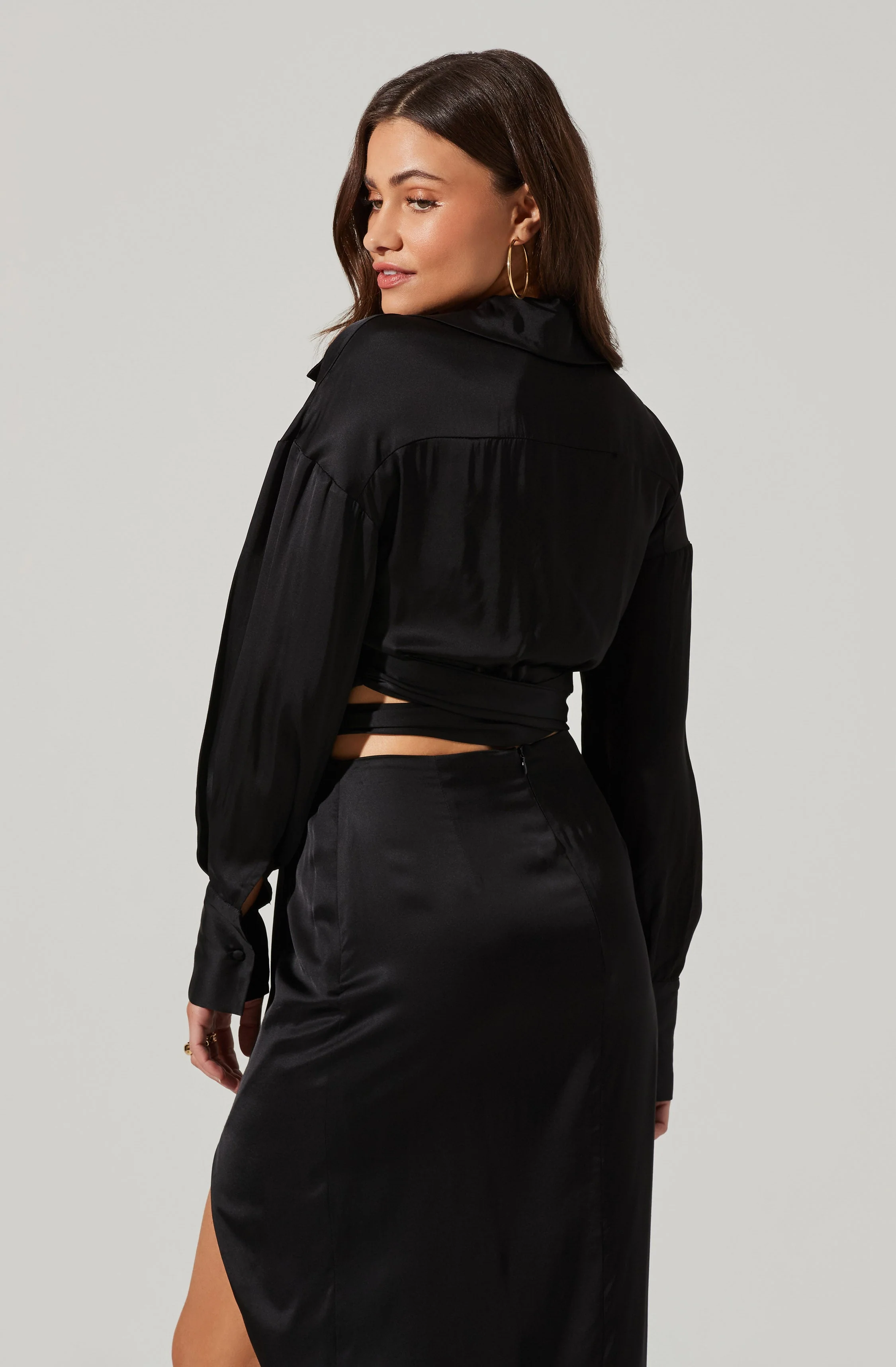 Loretta Satin Cropped Tie Waist Top