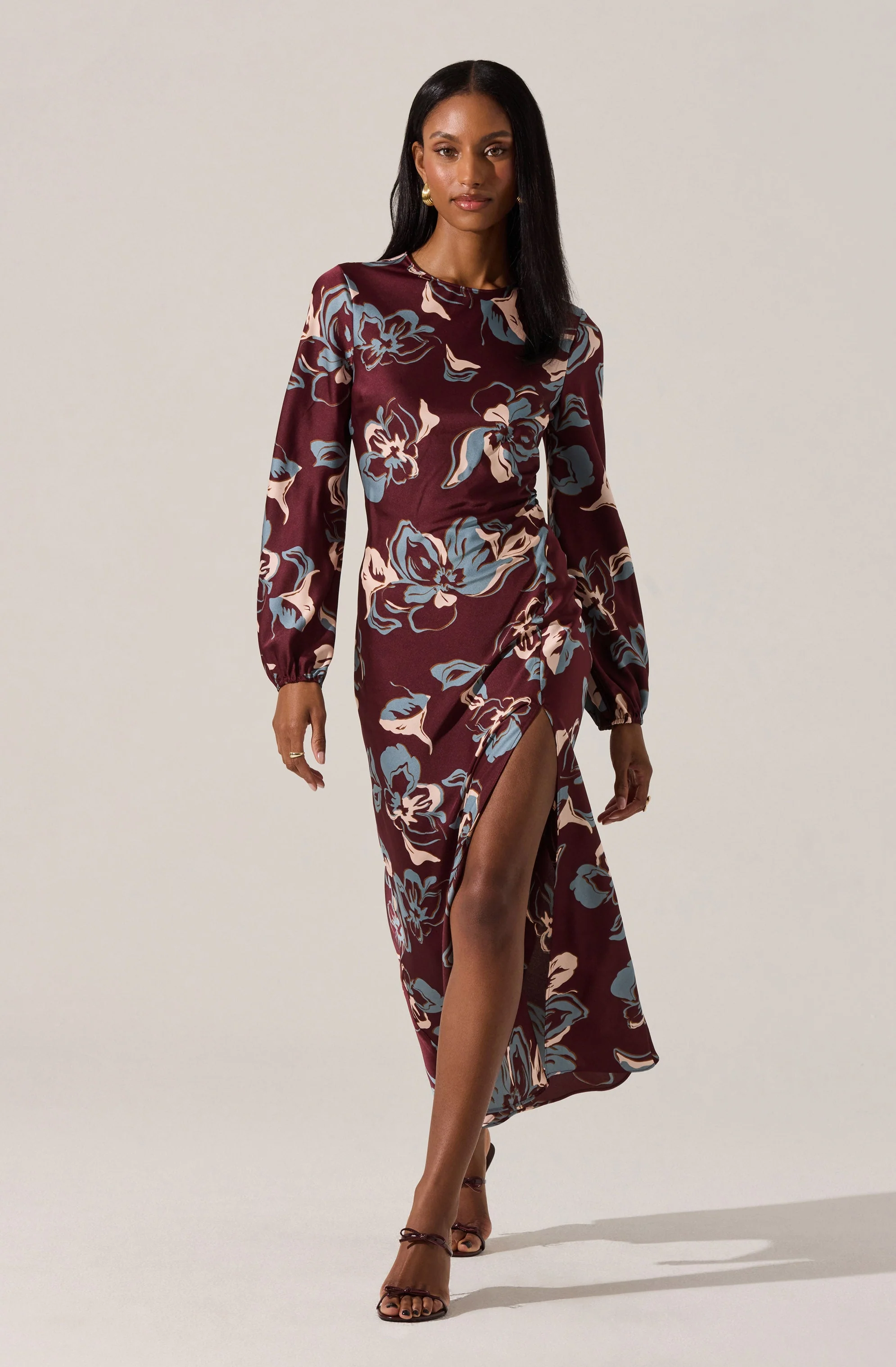 Elyse Satin Floral Midi Dress
