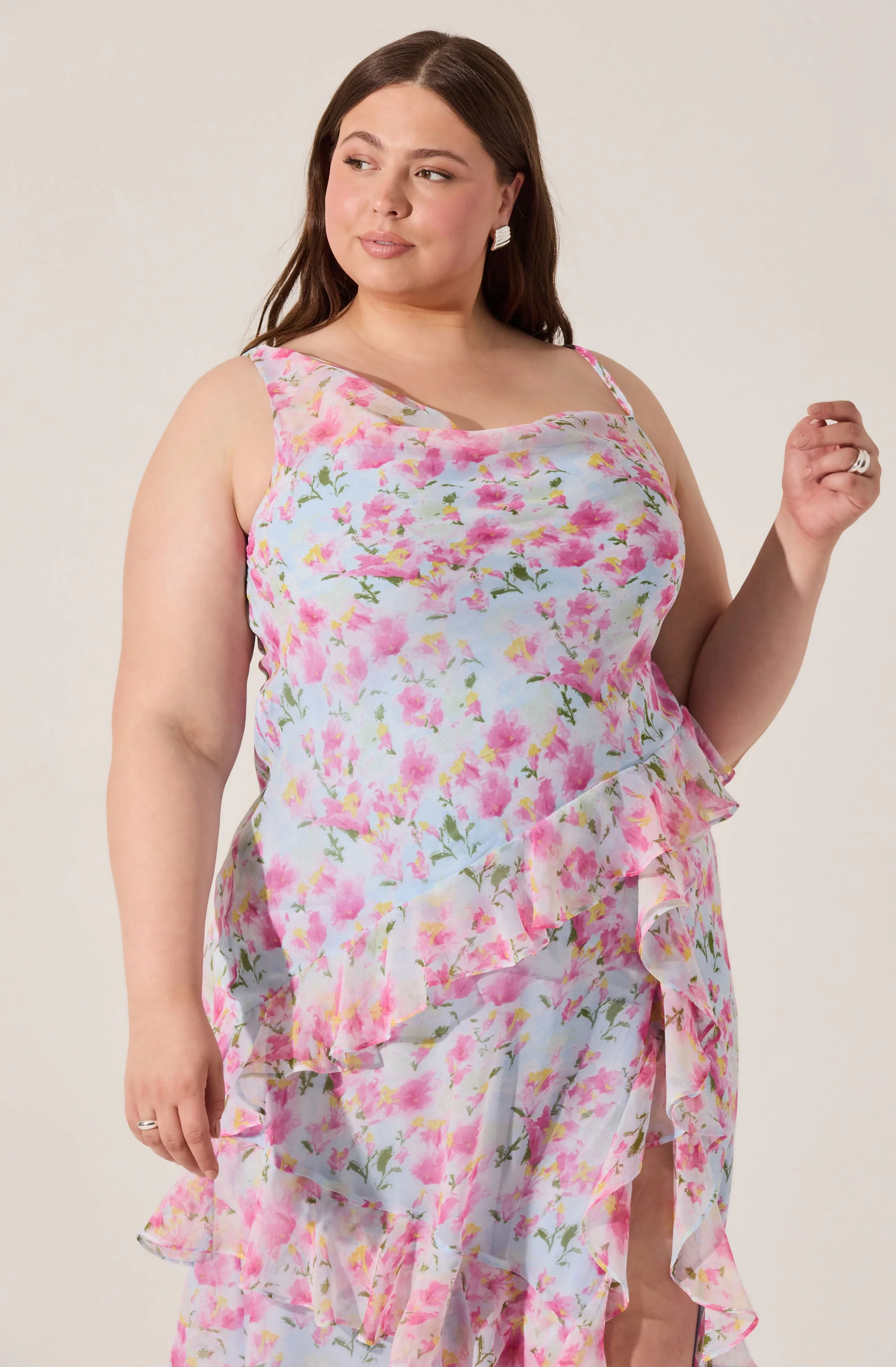 Levina Asymmetric Floral Ruffle Dress