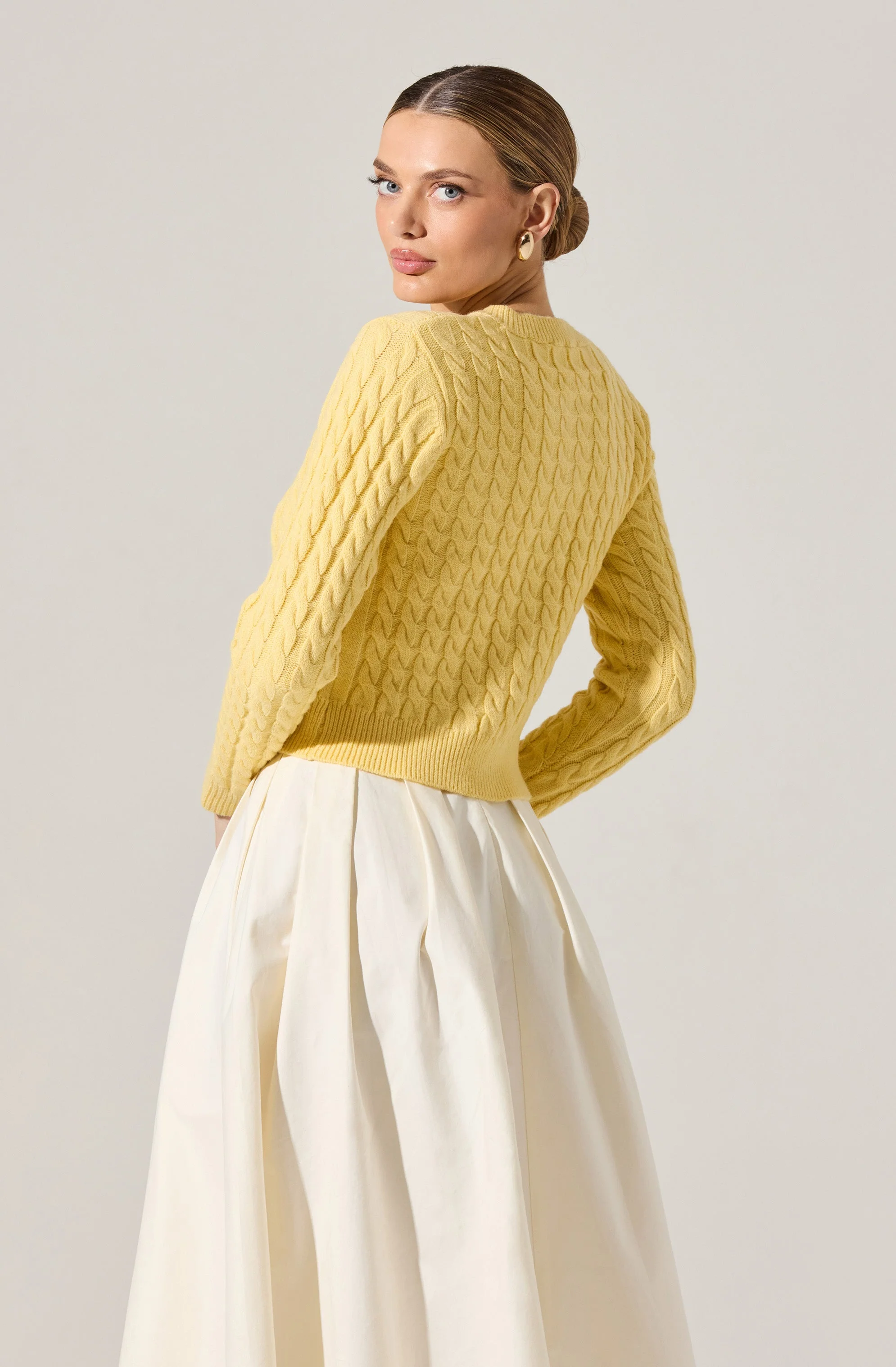 Pearl Button Cable Knit Cardigan