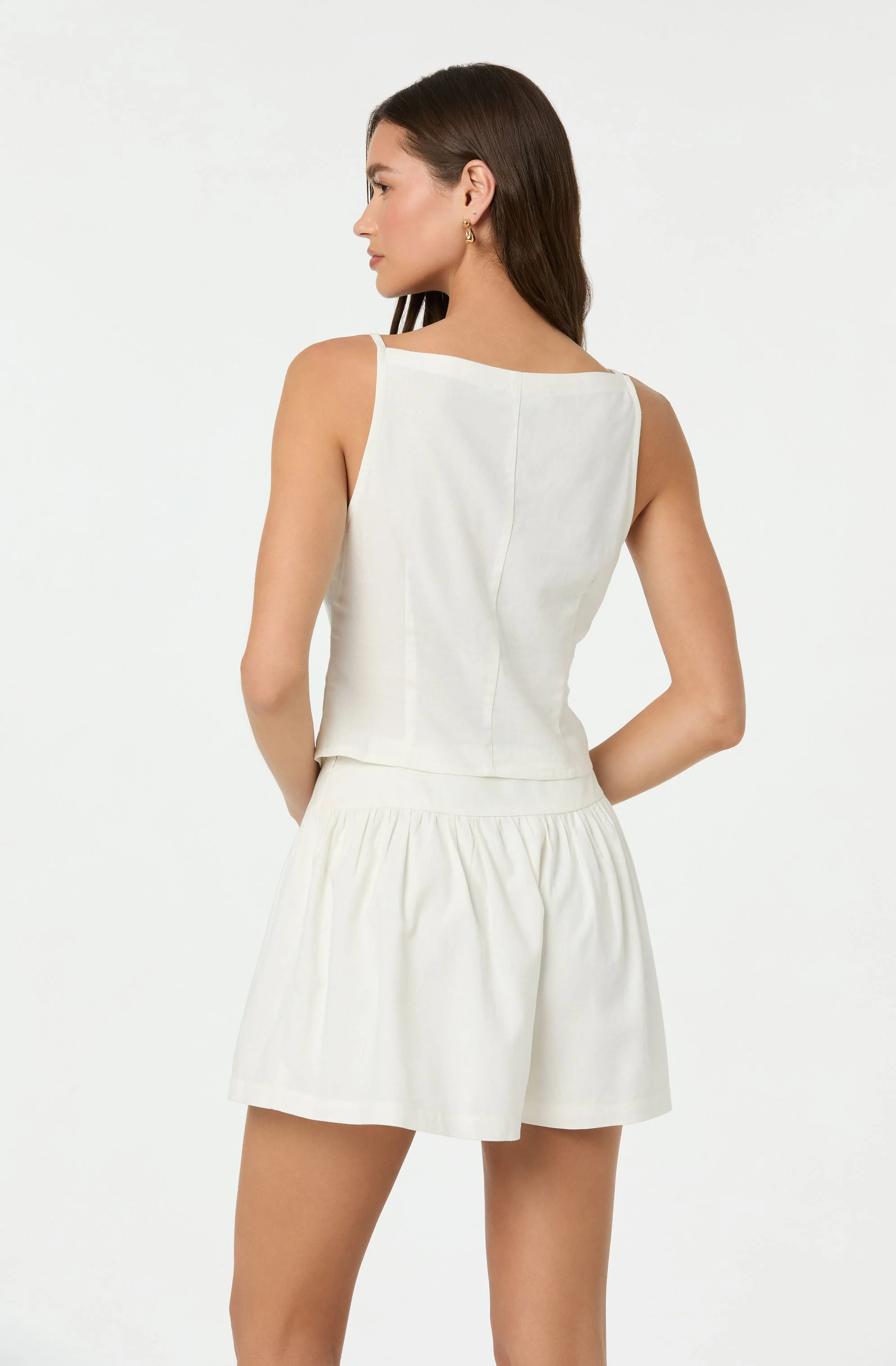 Linen-Blend Flared Shorts