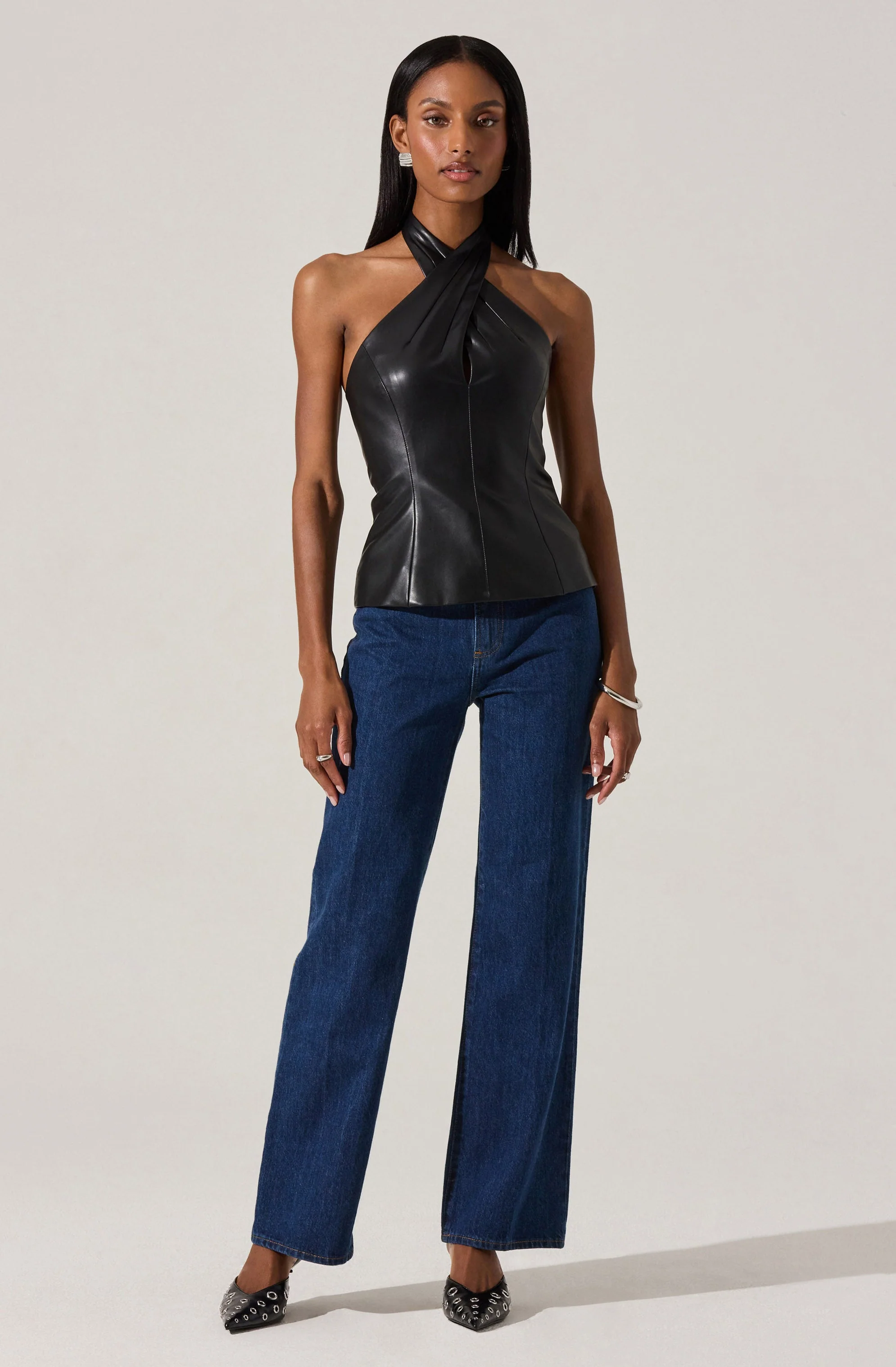 Yaritza Faux Leather Crossover Top