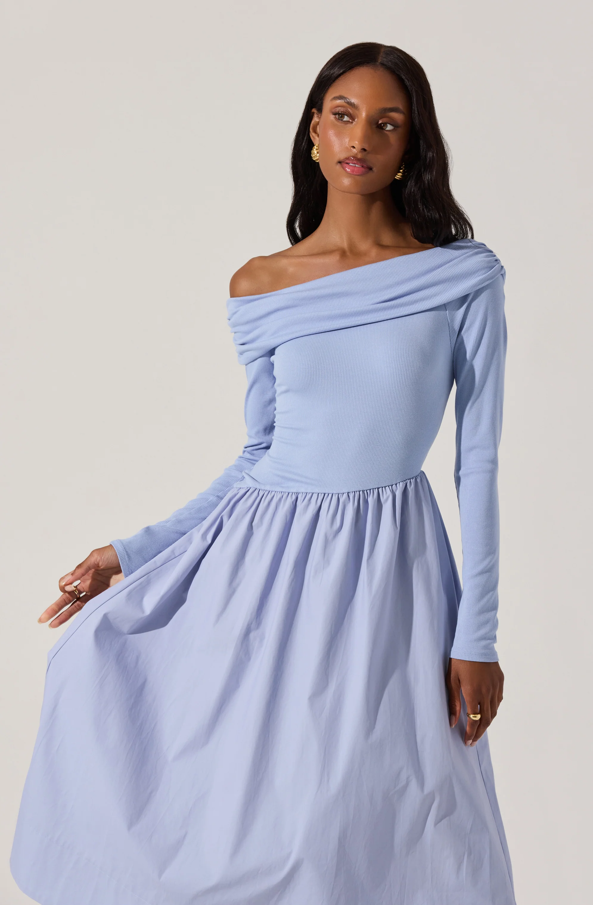 Mixed Media Off Shoulder Dress