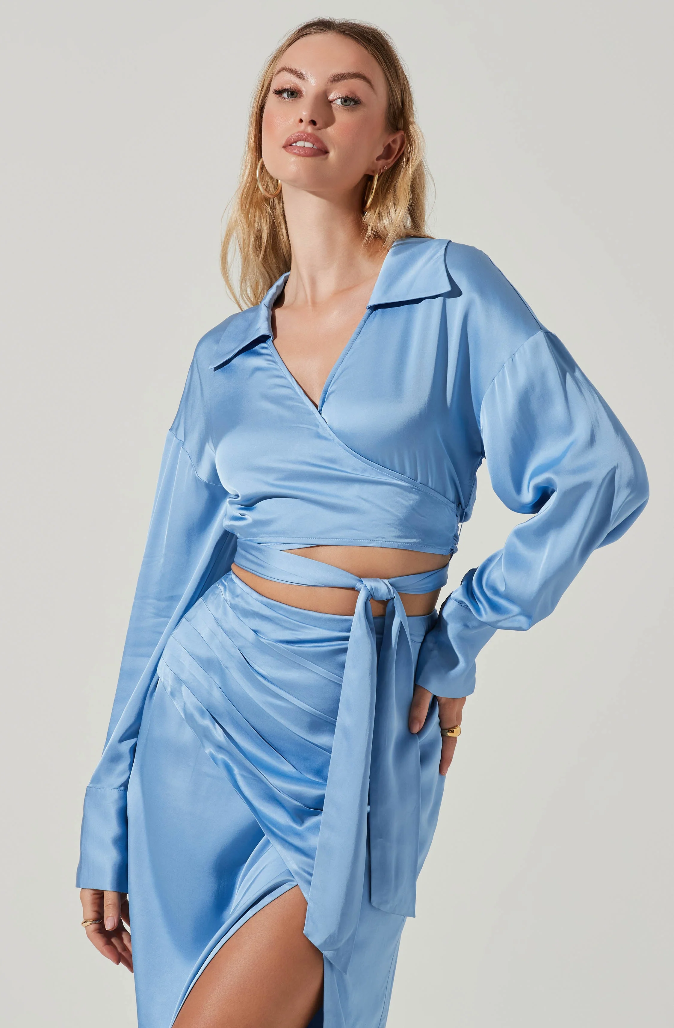 Loretta Satin Cropped Tie Waist Top