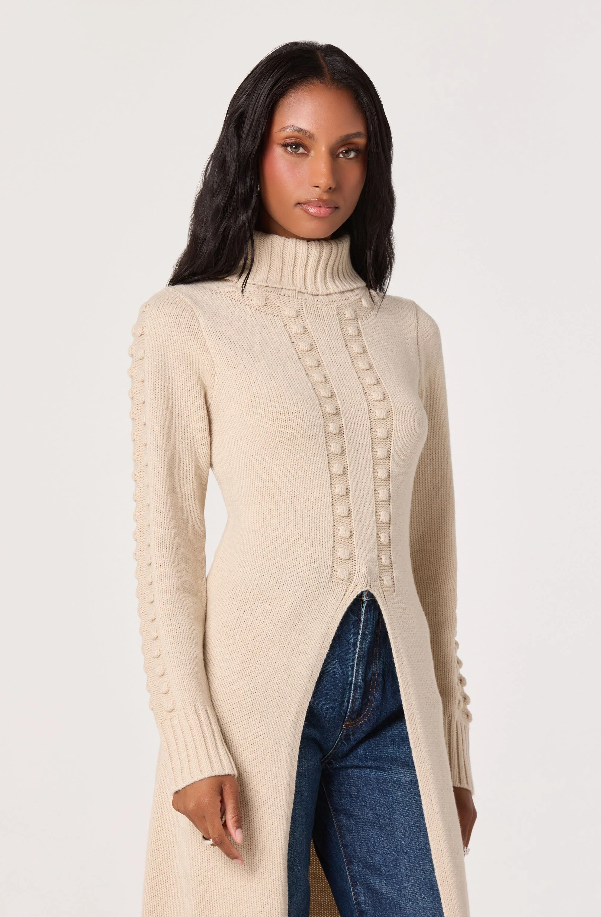 Turtleneck Split Hem Longline Sweater