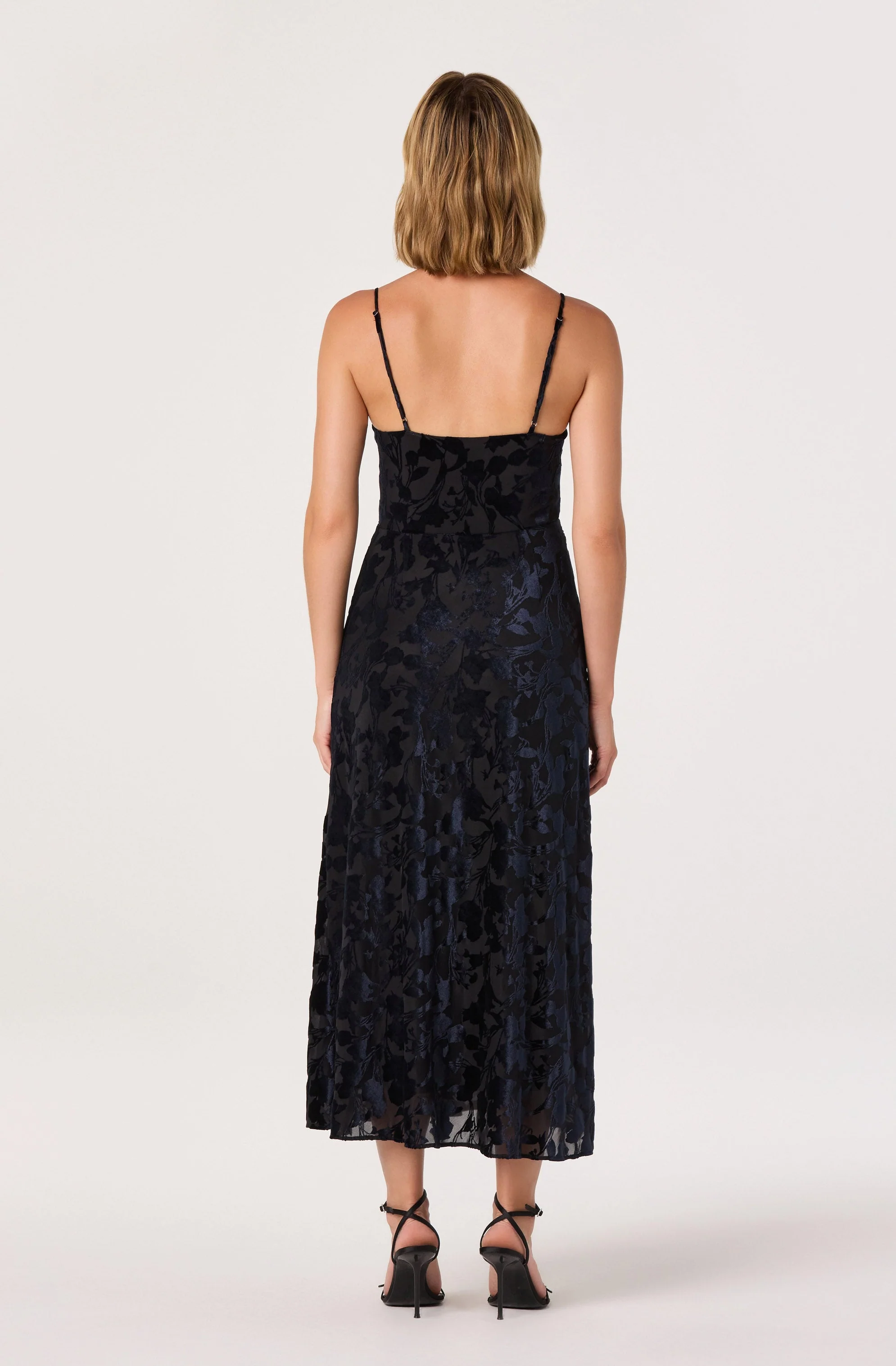 Velvet Floral Burnout Bustier Dress