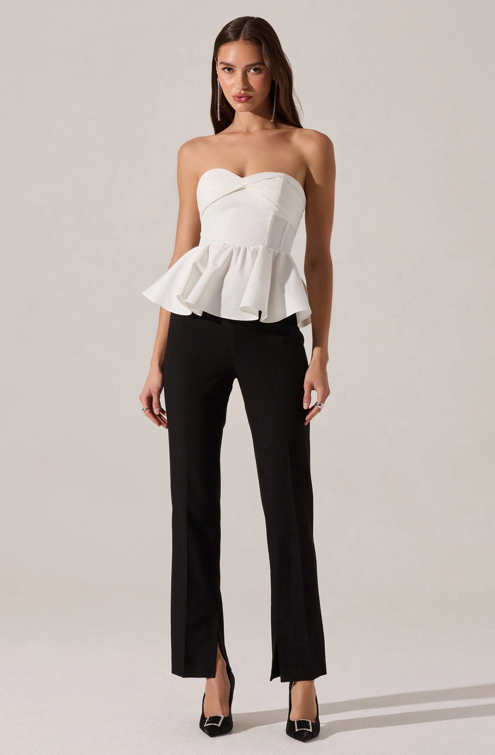 Melia Strapless Pleated Peplum Top