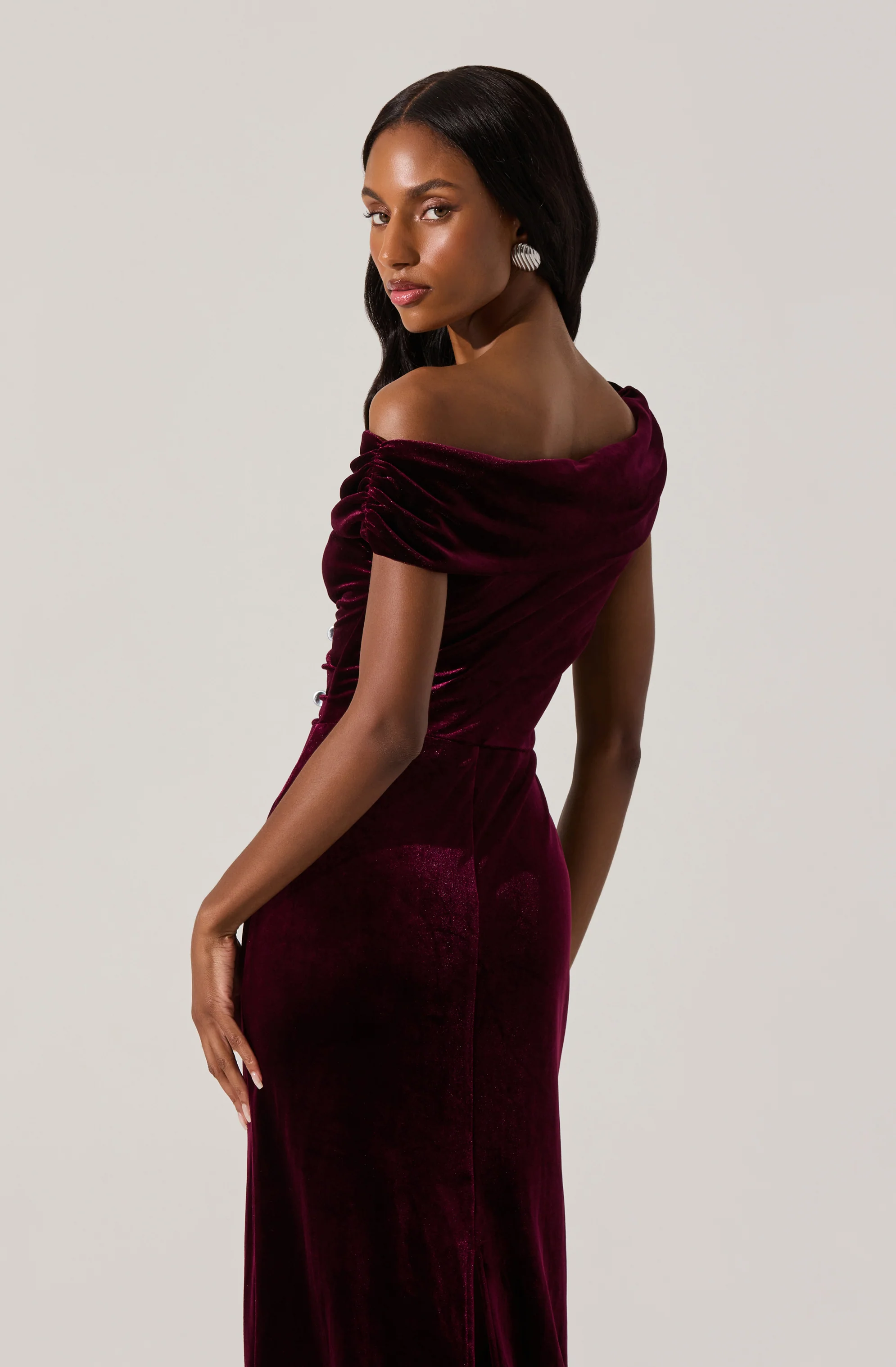 Velvet Off Shoulder Midi Dress