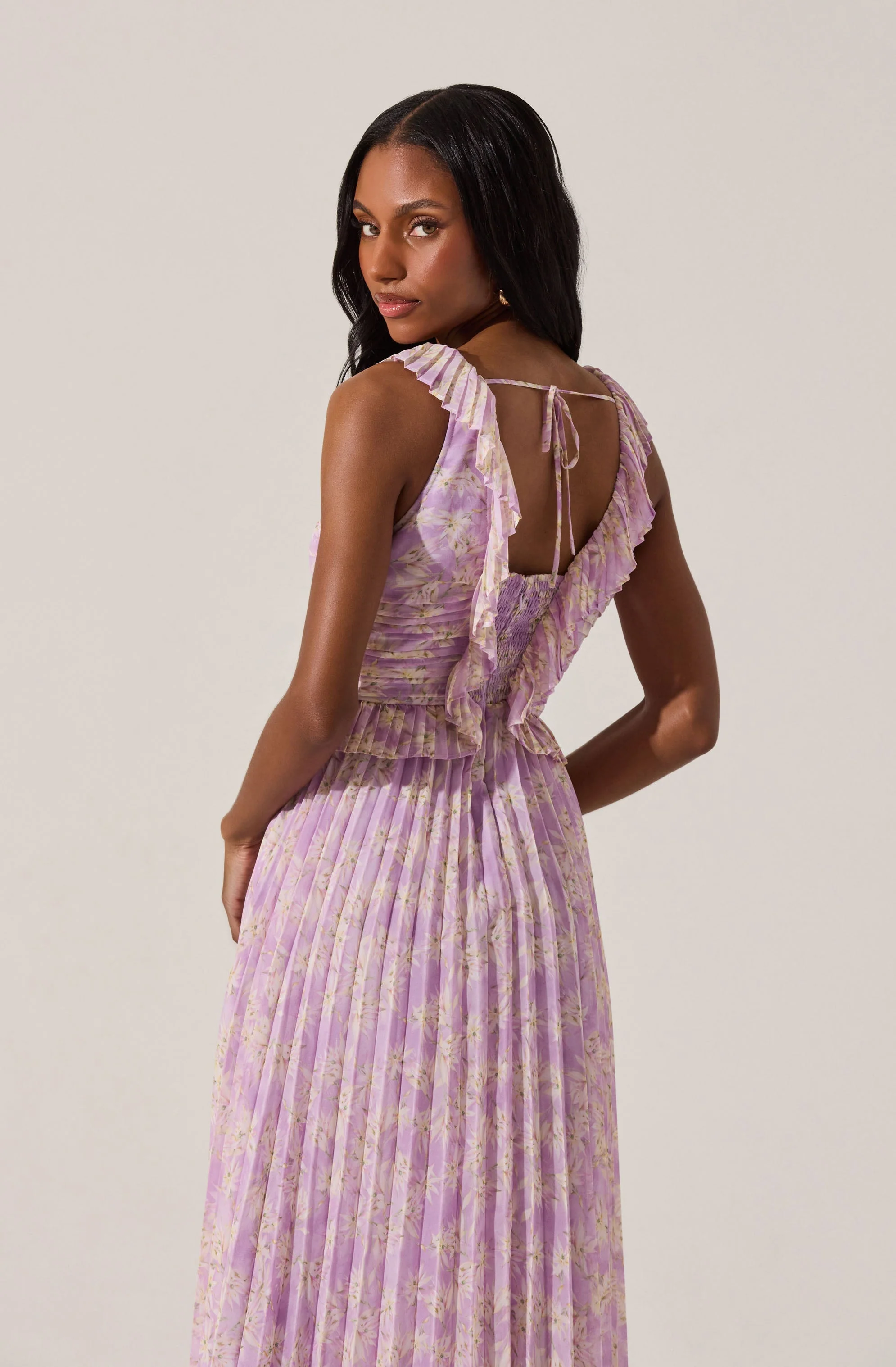 Floral Ruffle Pleated Midi Dress