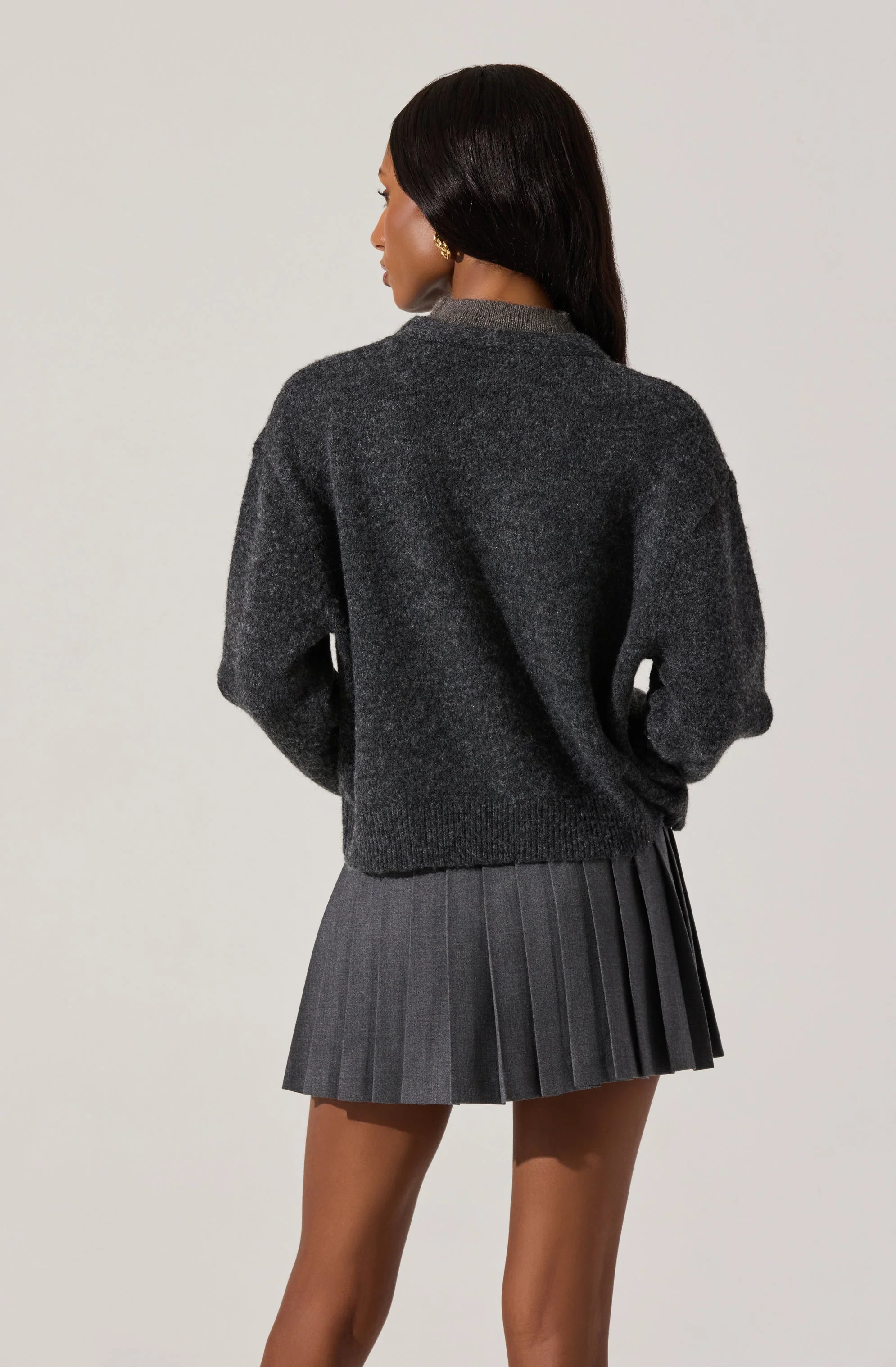 Layered Turtleneck Cardigan Sweater