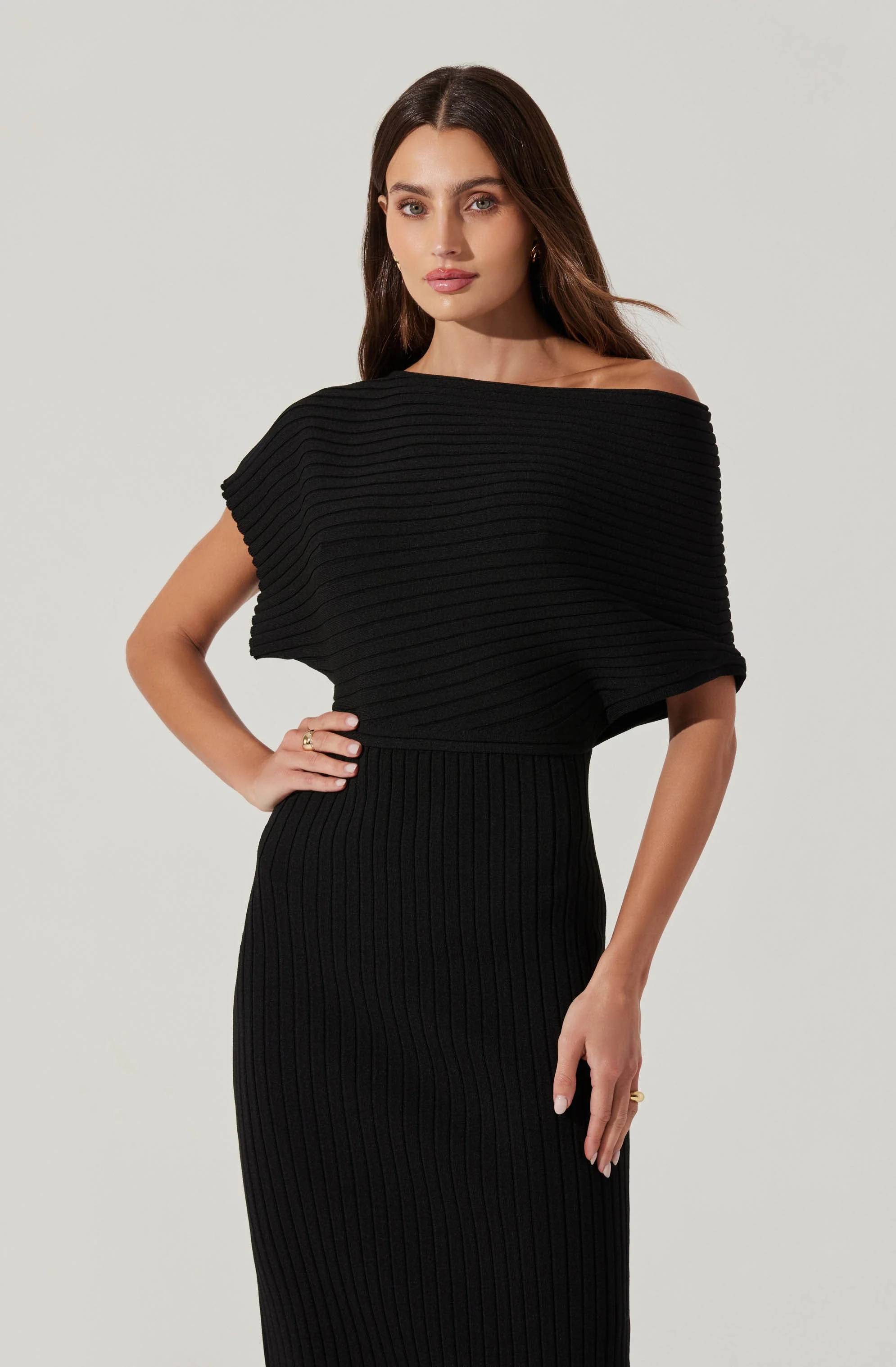 Off Shoulder Ribbed Sweater Dress