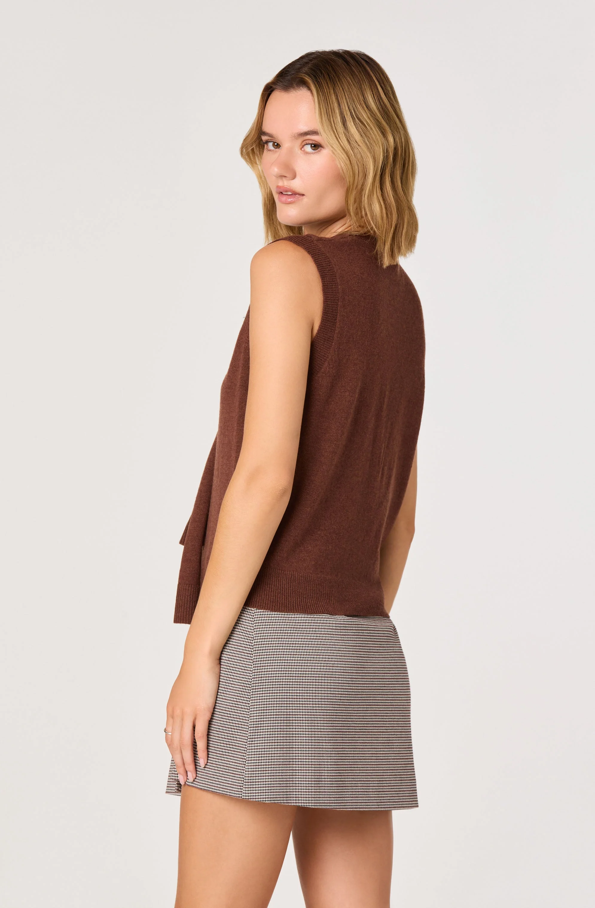 Sleeveless Layered Scarf Sweater