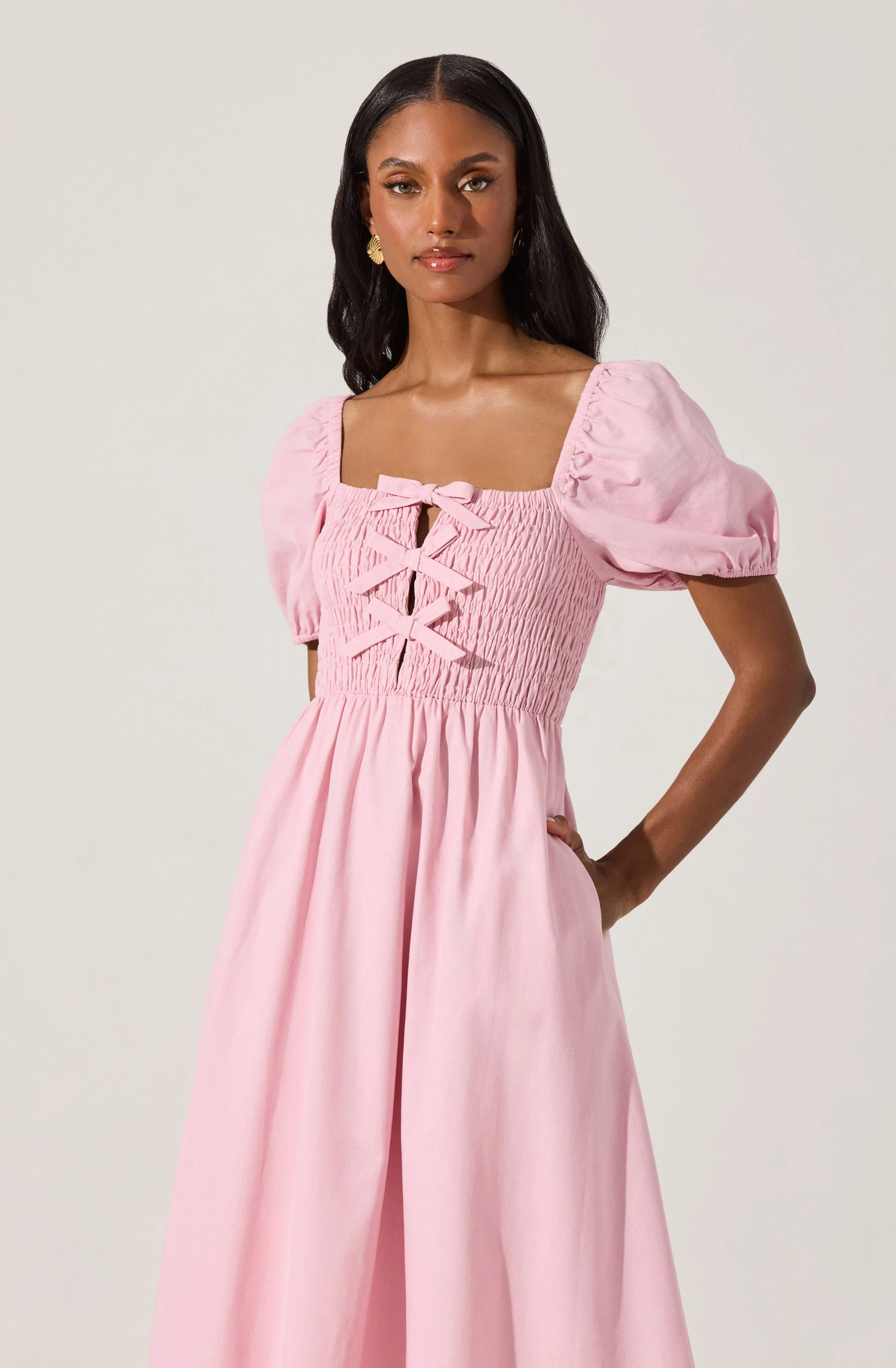 Smocked Bow Midi Dress