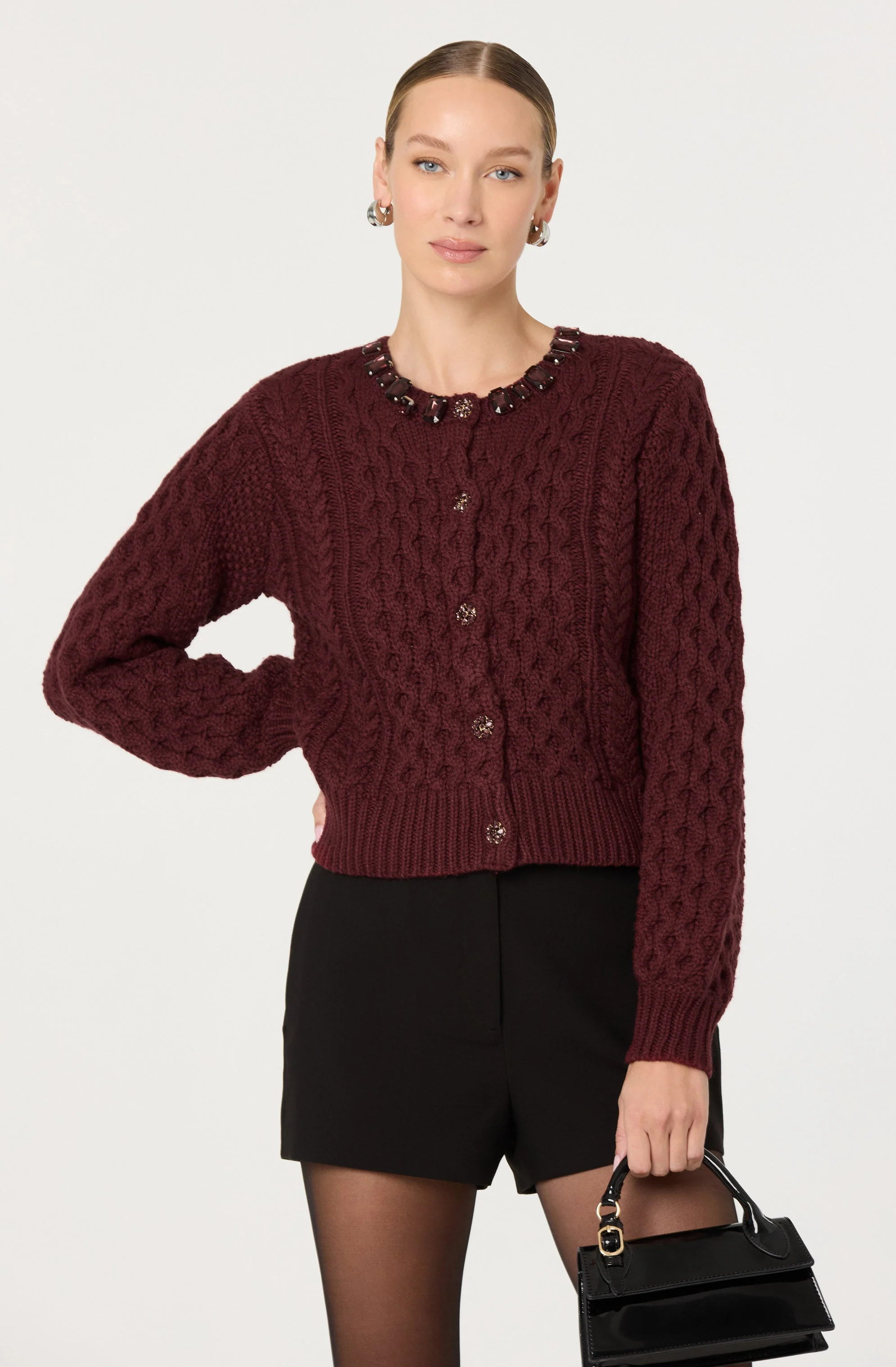 Cathryn Embellished Cable Knit Cardigan